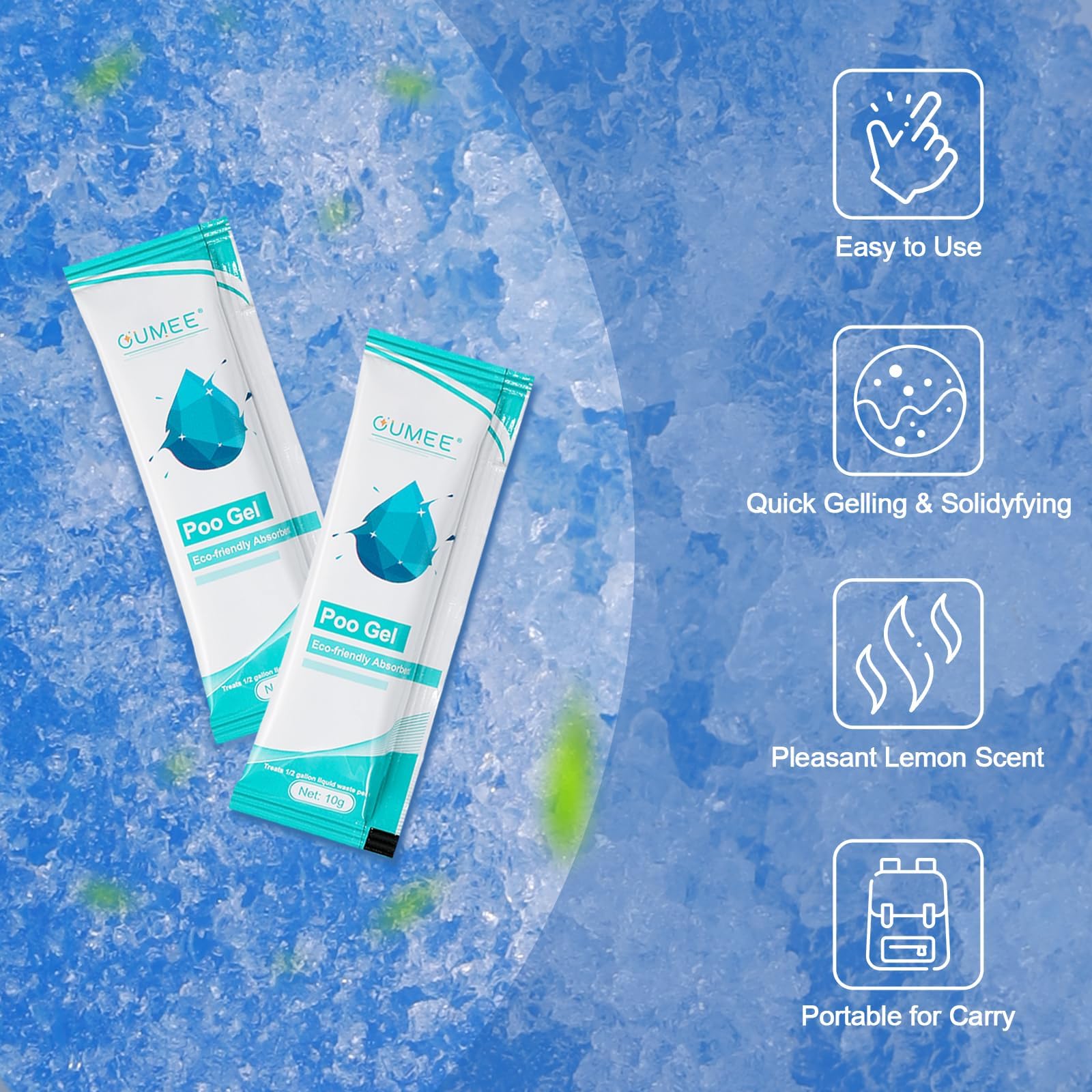Gel de caca para inodoro portátil, polvo de inodoro de camping para bolsas de orinal, gel absorbente ecológico, paquetes de gel de inodoro portátiles para suministros de campamento al aire libre (50)