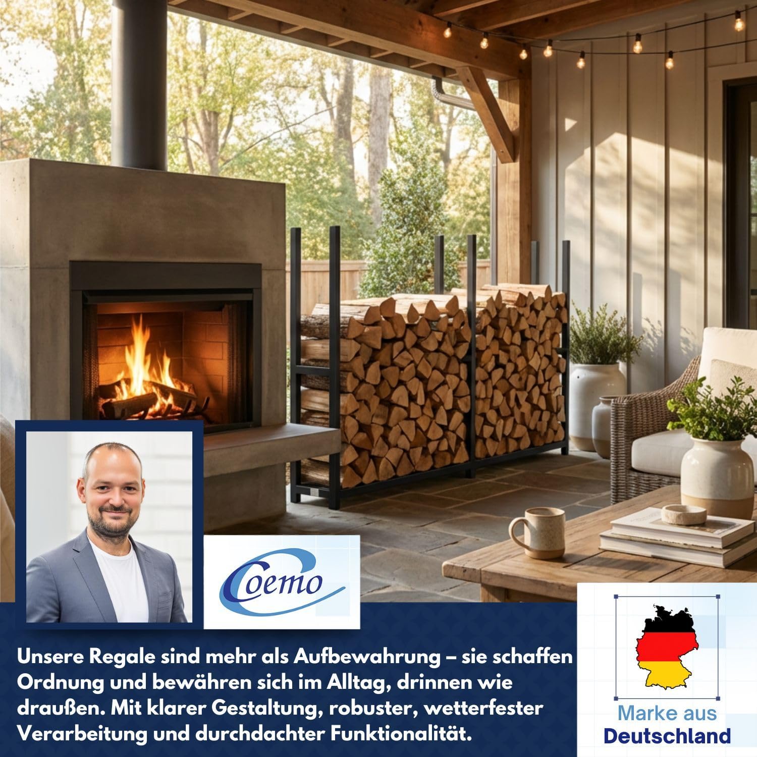 HANS Brennholzregal Metall Wetterfest mit Plane 2 Segmente Länge 2,23 m – Kaminholzregal für Außen, Feuerholzregal Garten, Holzlager Kaminholz, Holzregal Terrasse, Holzunterstand Outdoor & Rostfrei
