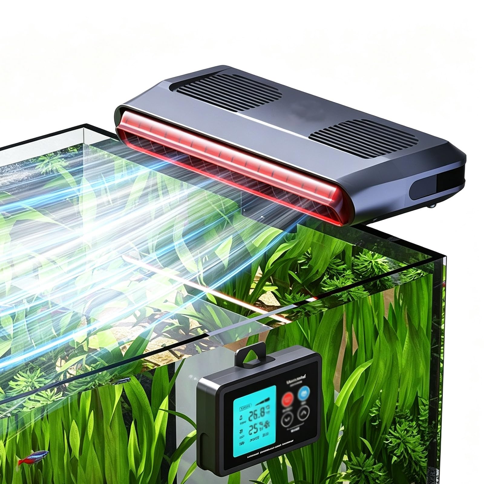 Aquariumkühler-Lüfter Mit Intelligentem Thermostat, Einstellbarer 3-Gang-Wasserkühler Für Axolotl-Beckenzubehör, Leises Marine-Fischschüsselgerät, USB-betriebene Temperaturregelung