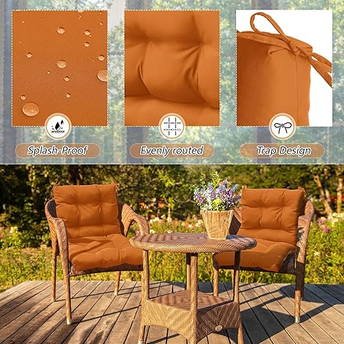 Miniatura 5 de Marsui 2 cojines para sillas de respaldo alto para interiores y exteriores, muebles de patio con lazos, repuesto para todo tipo de clima, cojines