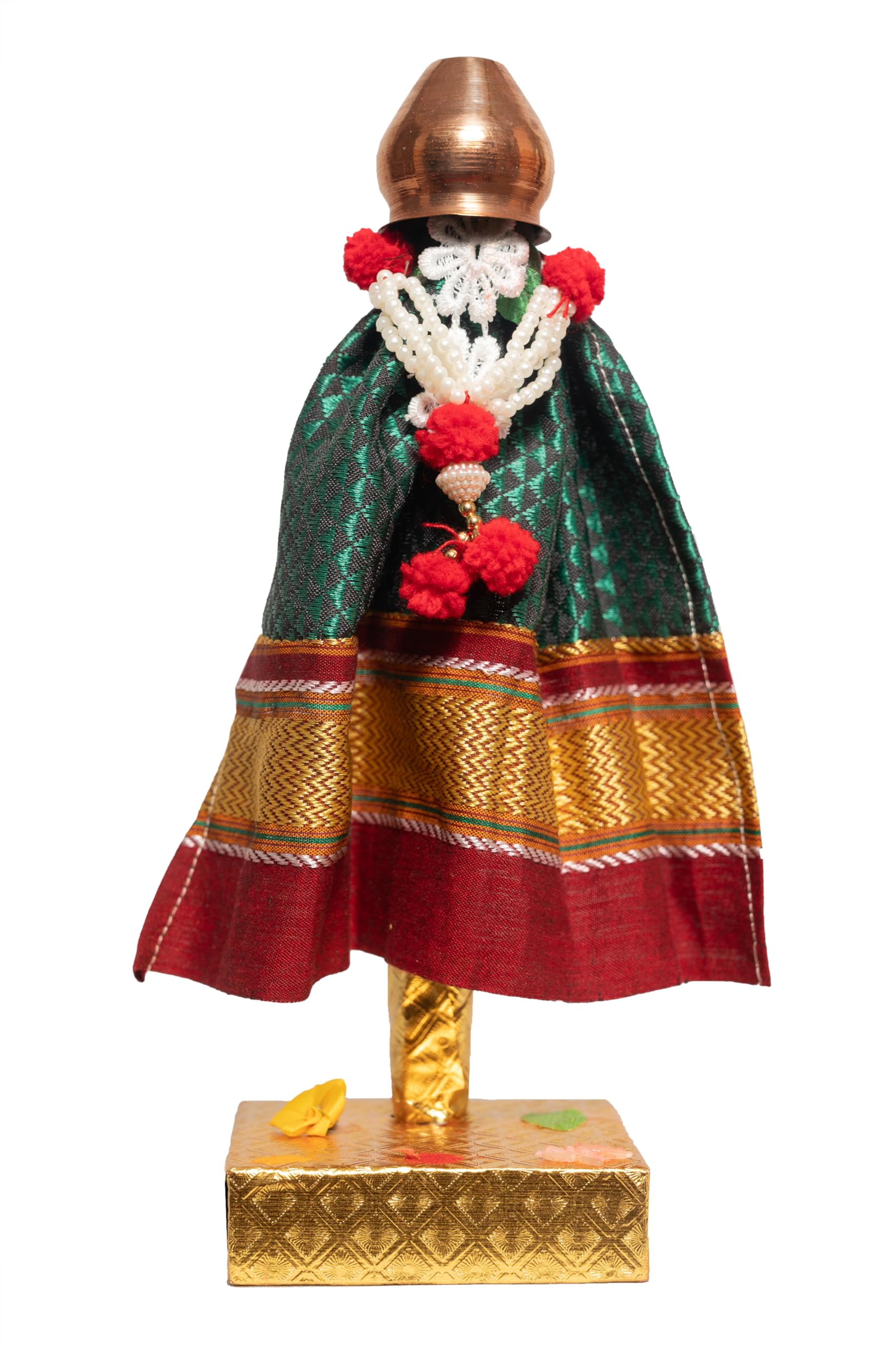 Punyatva Readymade Gudhi (Green Khan) / Maharashtrian Festival Gudi Padwa Stand/GudiPadwa Decoration Showpiece with Copper Vessel Medium/GudhiPadwa Gift/GudhiPadawa Décor