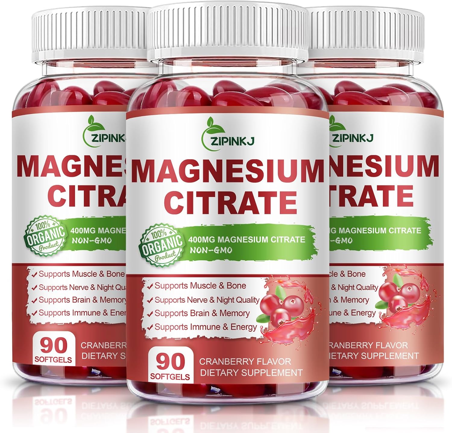 Citrato de magnesio 400 mg, suplemento de citrato de magnesio de alta absorción con vitamina D3, vitamina B6 y extracto de arándano, músculo y hueso