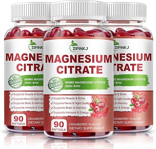 Miniatura 1 de Citrato de magnesio 400 mg, suplemento de citrato de magnesio de alta absorción con vitamina D3, vitamina B6 y extracto de arándano, músculo y hueso