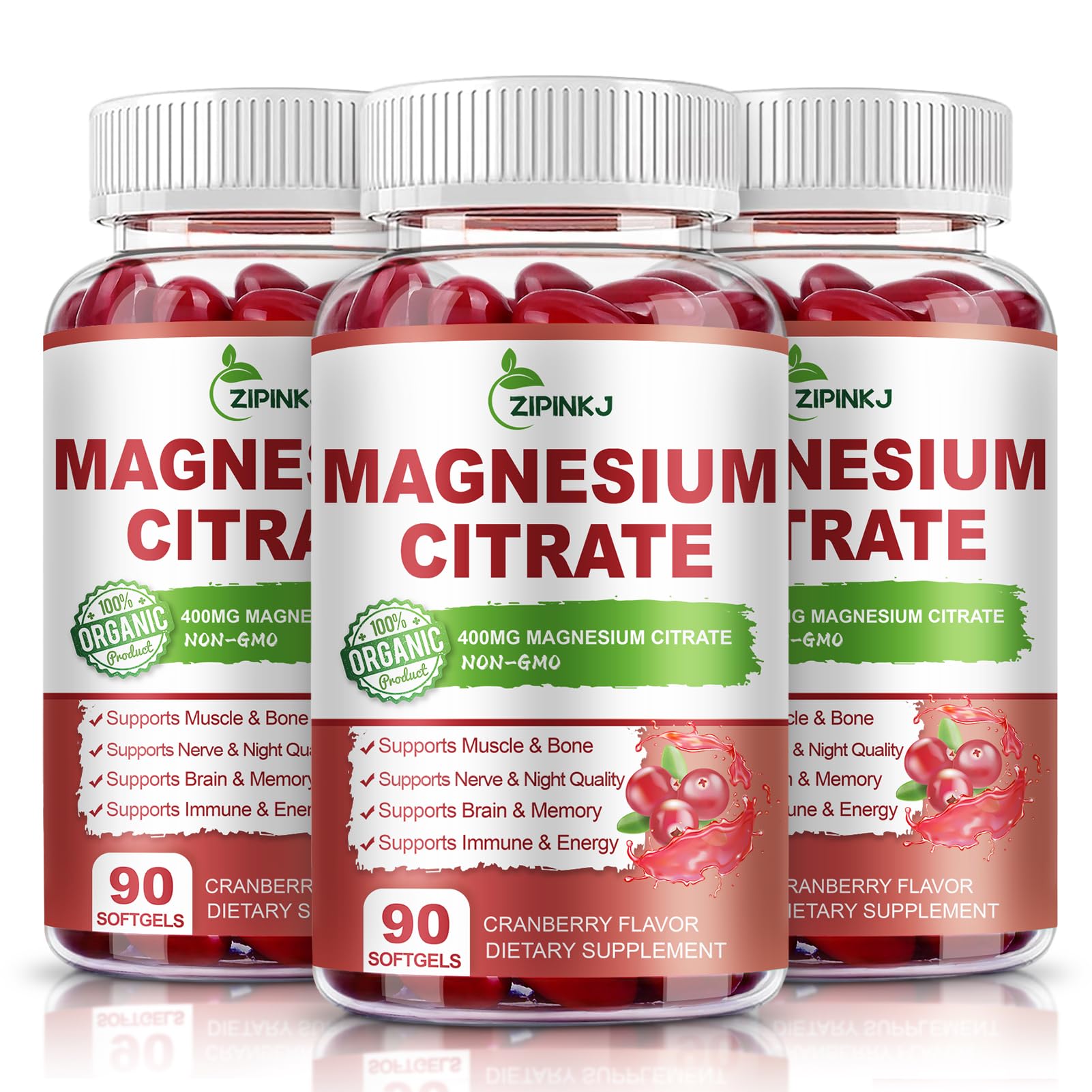 Magnesium Citrate Supplements 400mg for Women & Men, 270 Count 90 Count (Pack of 3)