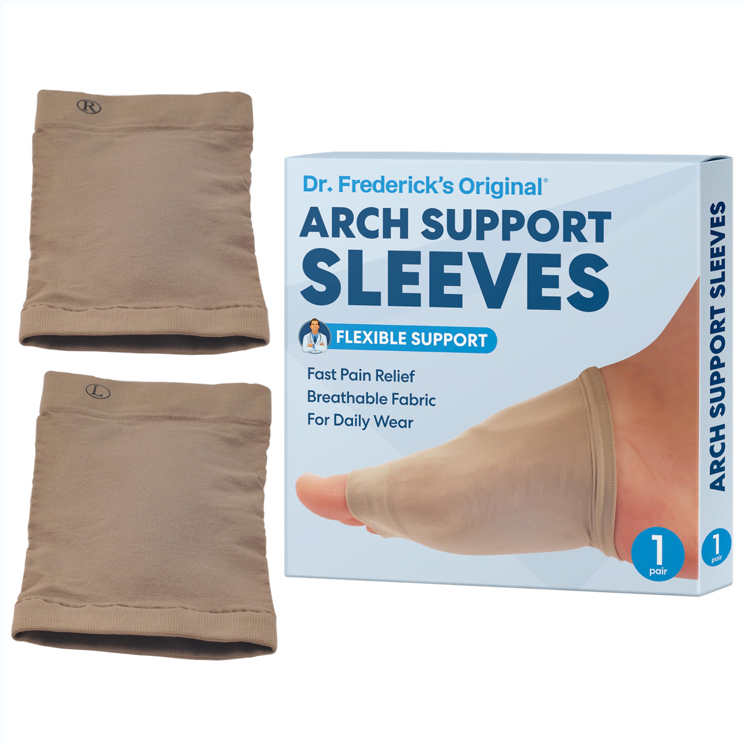 Dr. Frederick's Original Arch Support Sleeve Set - 2 Pieces - Soft Gel Sleeves for Flat Foot Pain - Arch Support - Plantar Fasciitis Pain Relief - W6-10 | M4.5-8
