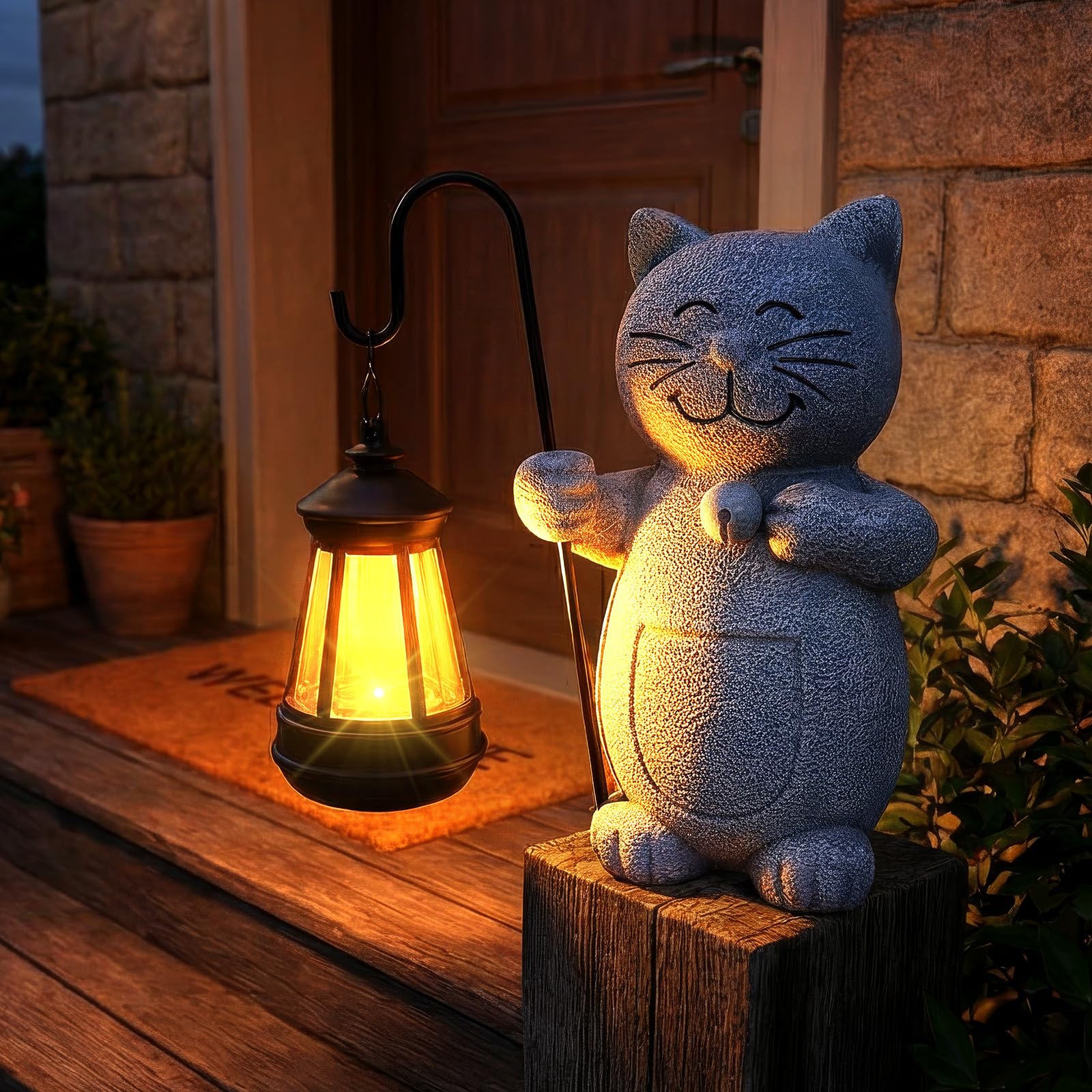 2026 Garden Cat Statues with Solar Lantern Flowerpot Outdoor Decoration, Cat Figurines Yard Art Sculptures for Patio Lawn Backyard Porch Ornaments, Yard Ornament- Unique Mother's Day Birthday Gifts