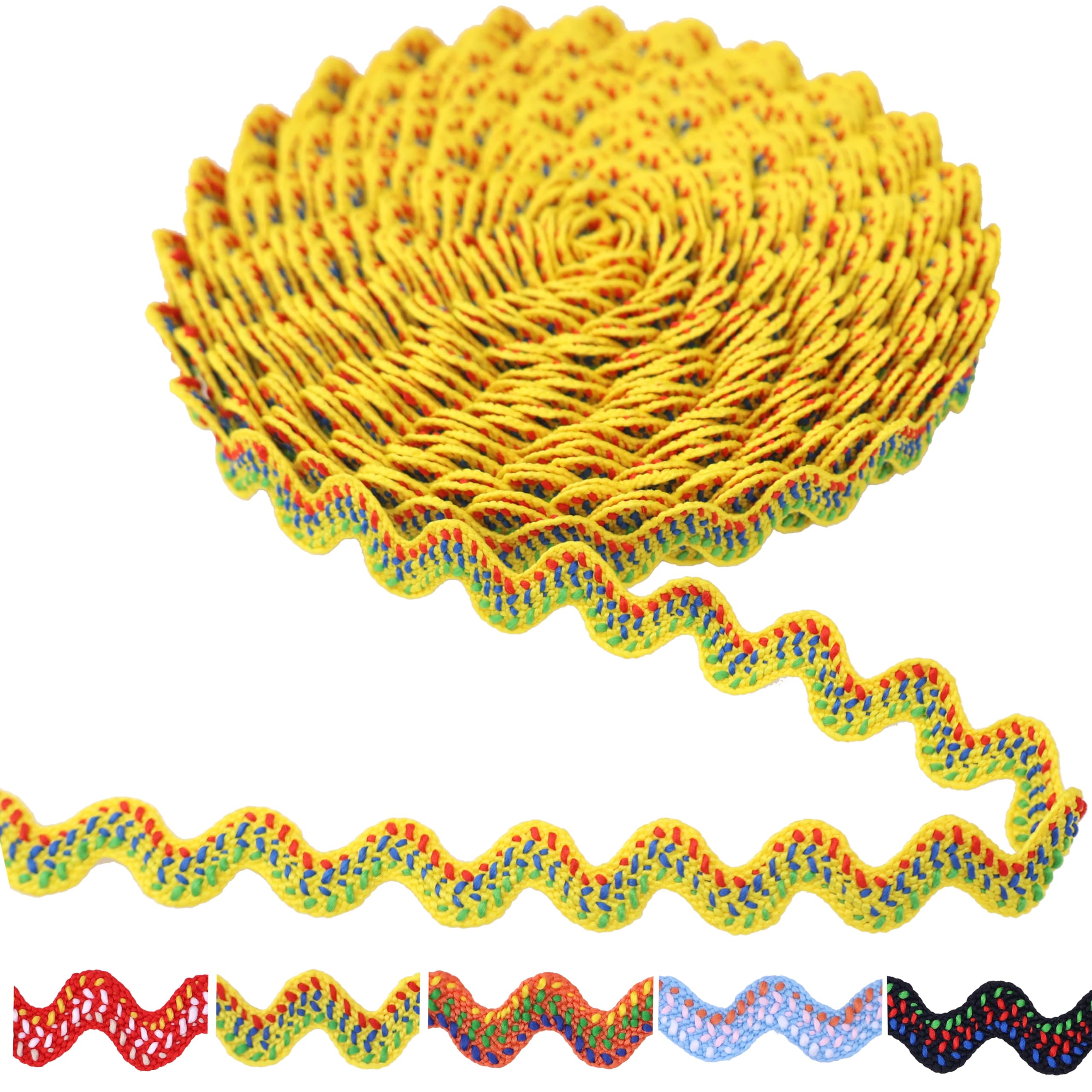 Yellow Rick Rack Wave Bending Fringe Trim 10 Yards Wave Polyester Rick Rack Trim for Sewing Crafts Pillows Costumes