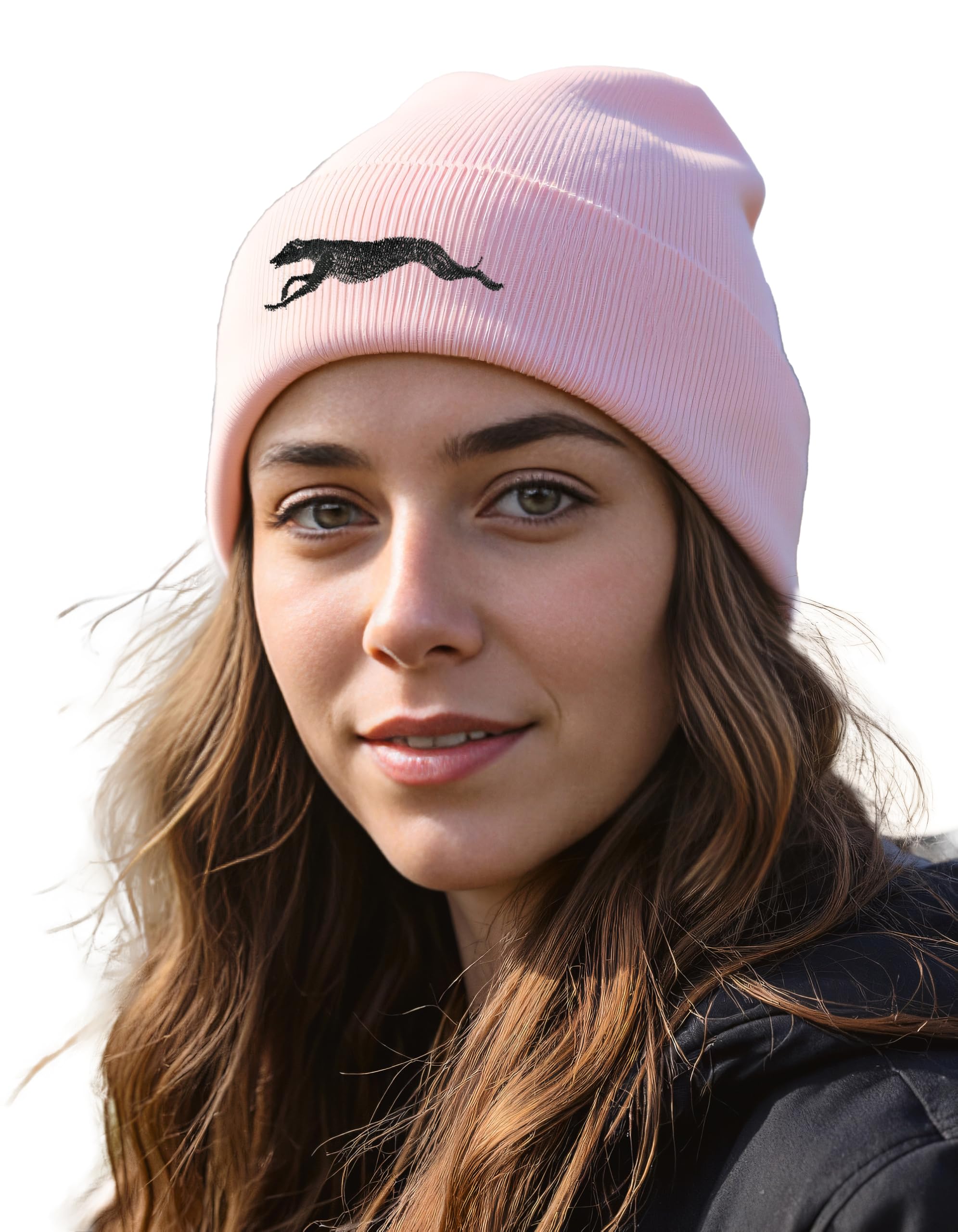 The House Of Dog Unisex Pink Greyhound Lurcher Owner Gift. Classic Cuffed Beanie Ski Hat With Embroidered Design.