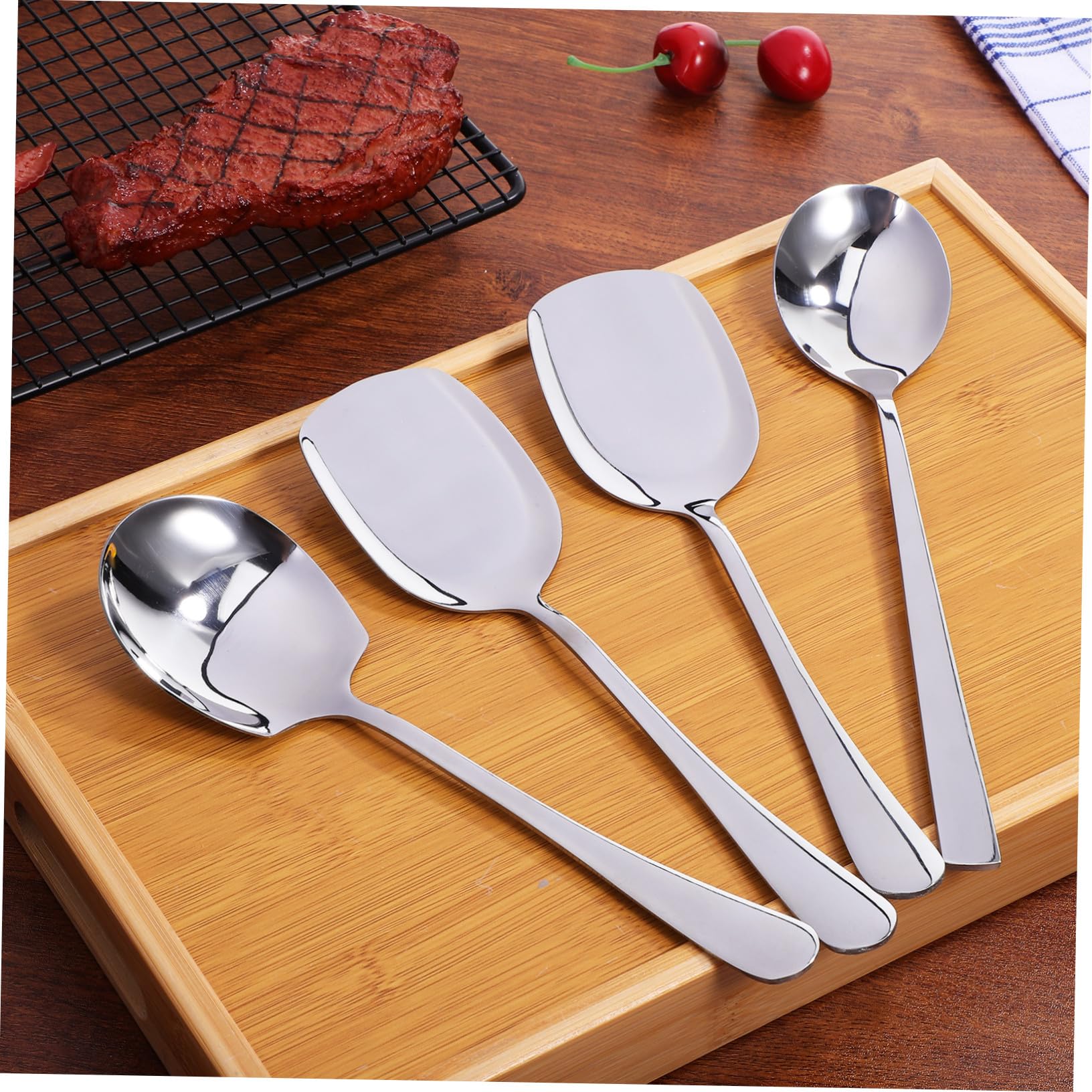 Cucharas de Servir de Acero Inoxidable para Buffet Cocina Mango Resistente y Fácil de Limpiar