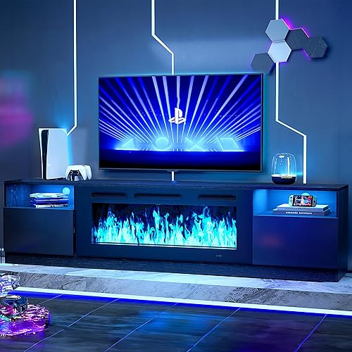 Miniatura 11 de oneinmil Soporte de TV para chimenea con chimenea eléctrica de 36", centro de entretenimiento con luz LED, gabinete de almacenamiento moderno con