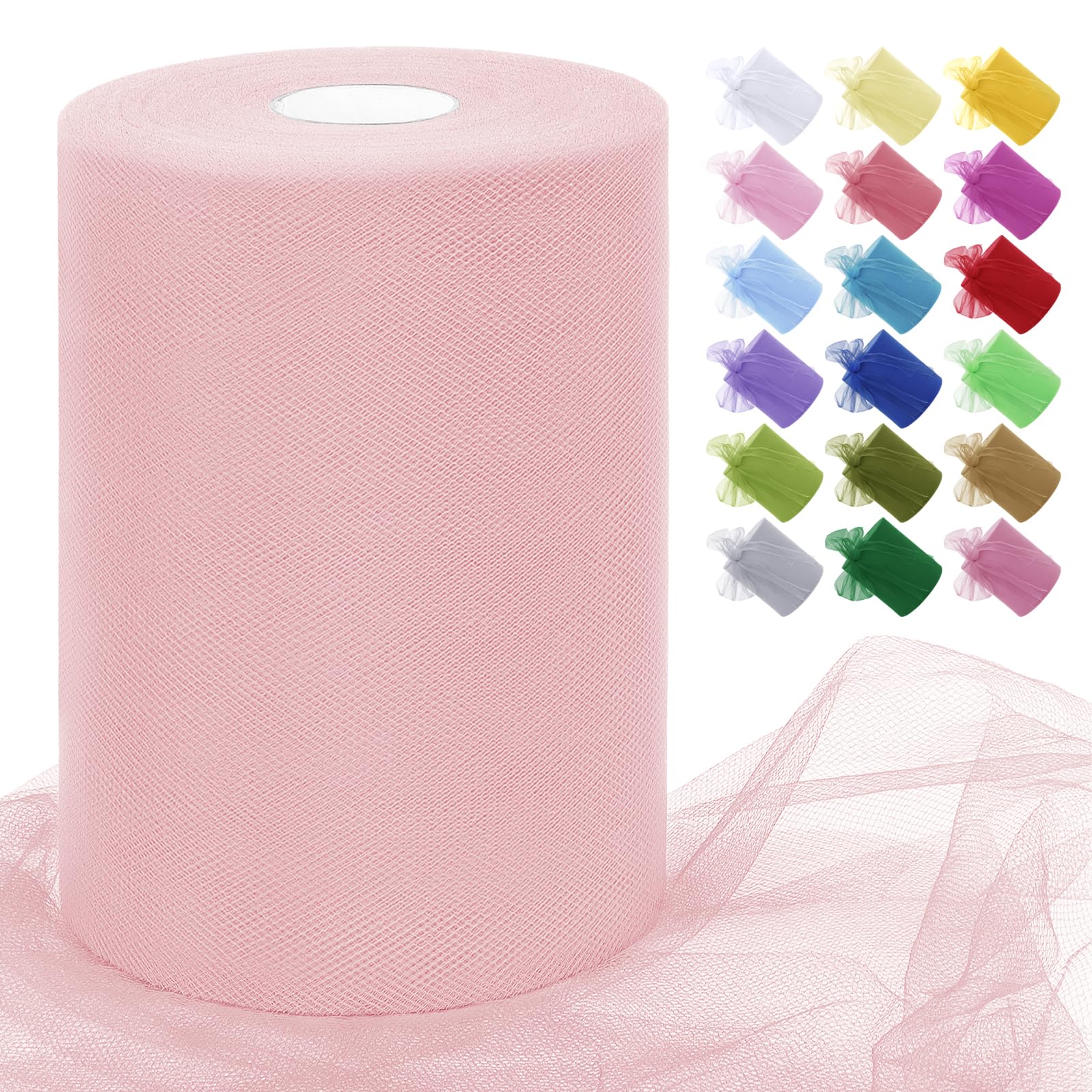 Uiopa Peach Pink Tulle Fabric Roll 15cm x 91m Polyester Netting Fabric Mesh Tulle Ribbon for Tutu Skirts, Gift Wrapping, Birthday/Party/Wedding Decoration, DIY Projects