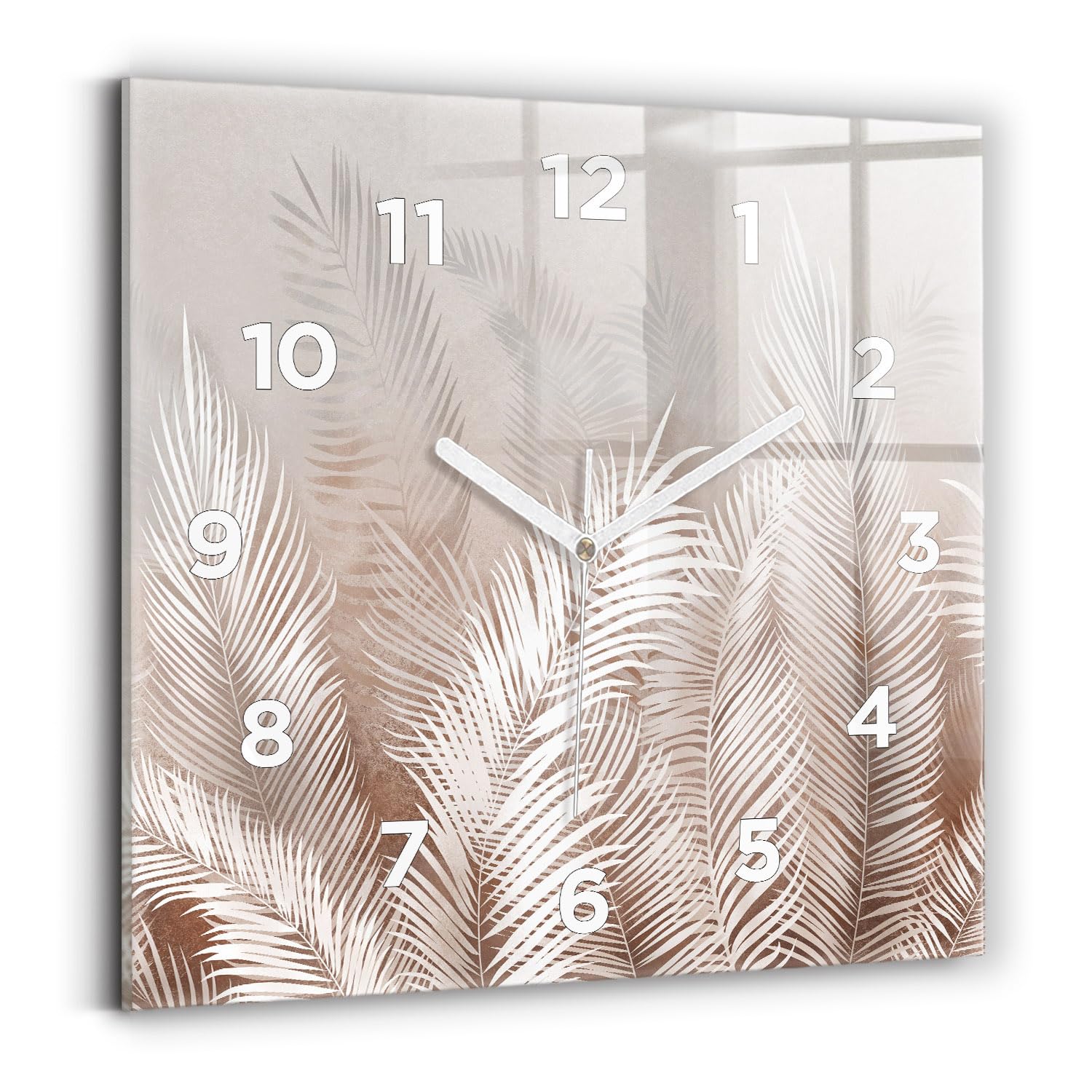 Horloge carrée feuilles boho tropicales pour salon moderne Wallfluent