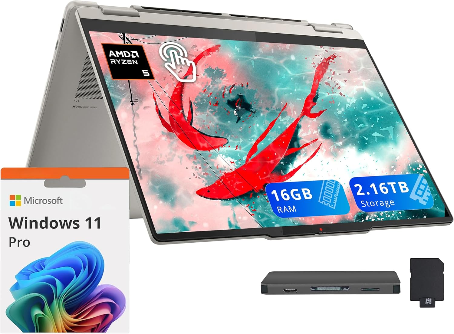 Lenovo Yoga 7 14" WUXGA 2-in-1 Touchscreen Laptop, AMD Ryzen AI 5 340, 16GB LPDDR5X, 2.16TB Storage (2TB SSD+160GB Docking Station), Copilot, Backlit Keyboard, Fingerprint, Win 11 Pro, Seashell