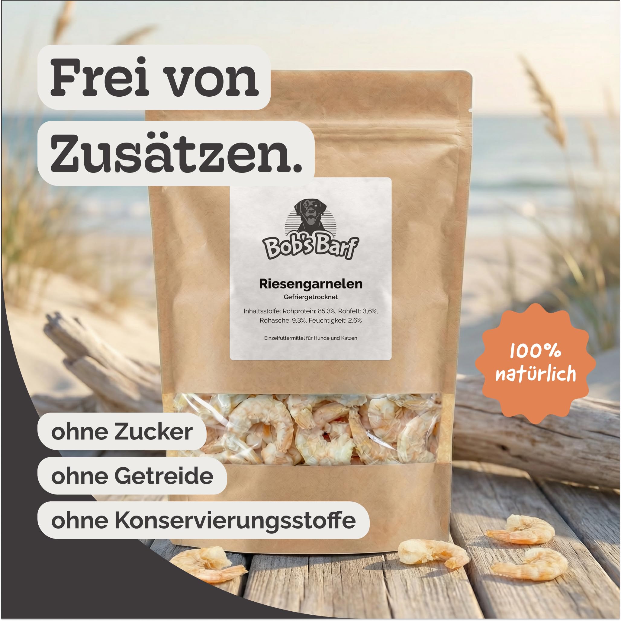 Gefriergetrocknete Riesengarnelen für Hunde & Katzen – 100% natürliche Single-Protein Snacks – ohne Zusätze – proteinreiches Barf-Topping & Belohnung – 25g