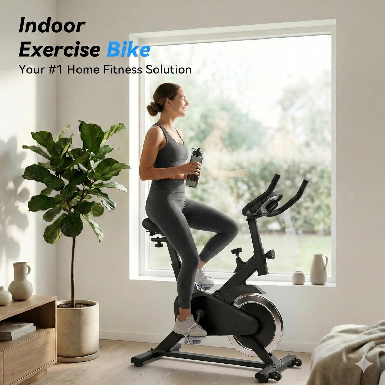 Compact Indoor Cycling Bike, Minimalist Belt Drive Exercise Bike for Small Spaces & Yoga Rooms, Stylish & Lightweight Stationary Bike for Home Light Cardio, Aesthetic Decor
