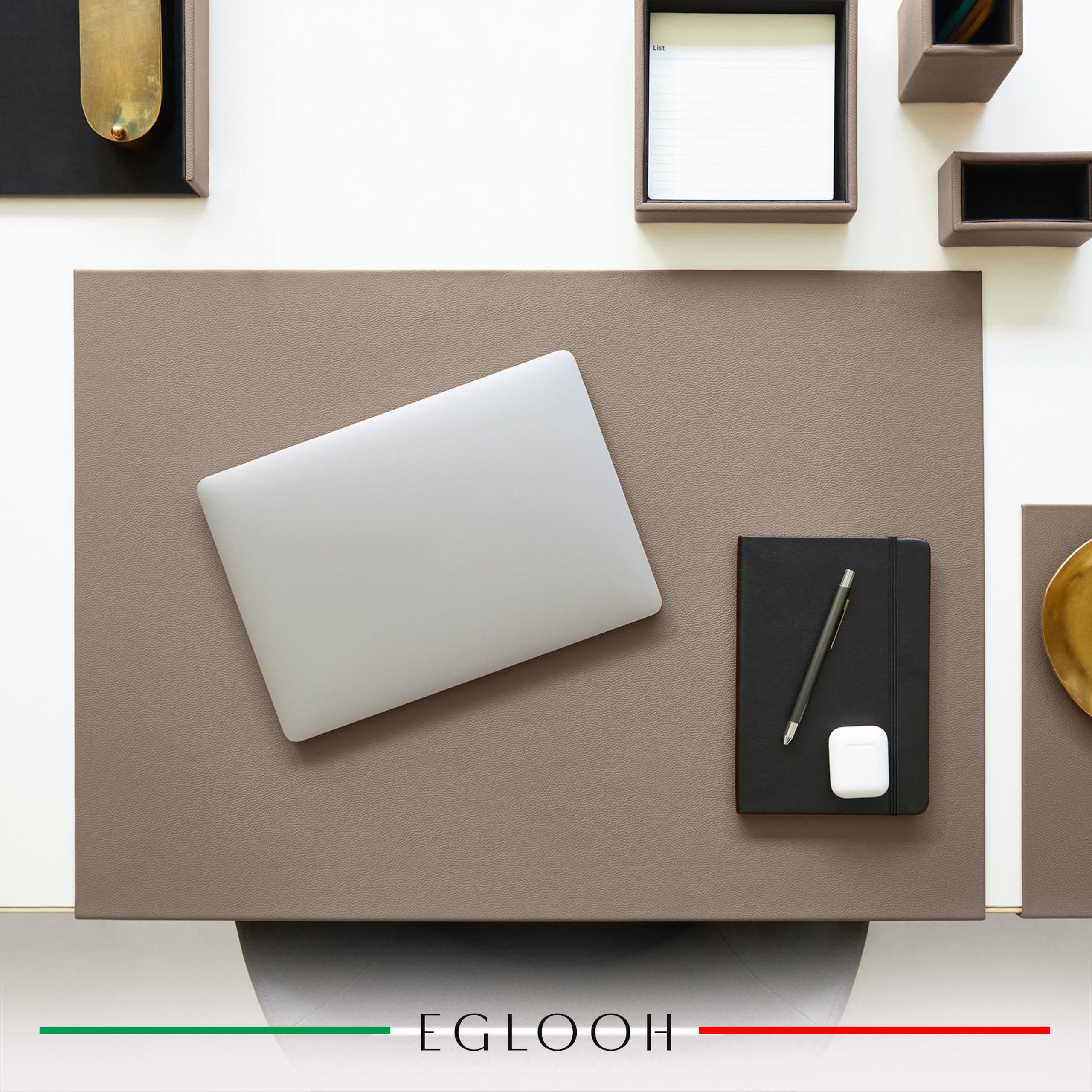 Eglooh - Adamantis - Sottomano Scrivania in Vera Pelle Grigio Talpa cm 70x50 - Design Moderno, Resistente Struttura in Acciaio con Profilo a L, Fondo Antiscivolo - Made in Italy