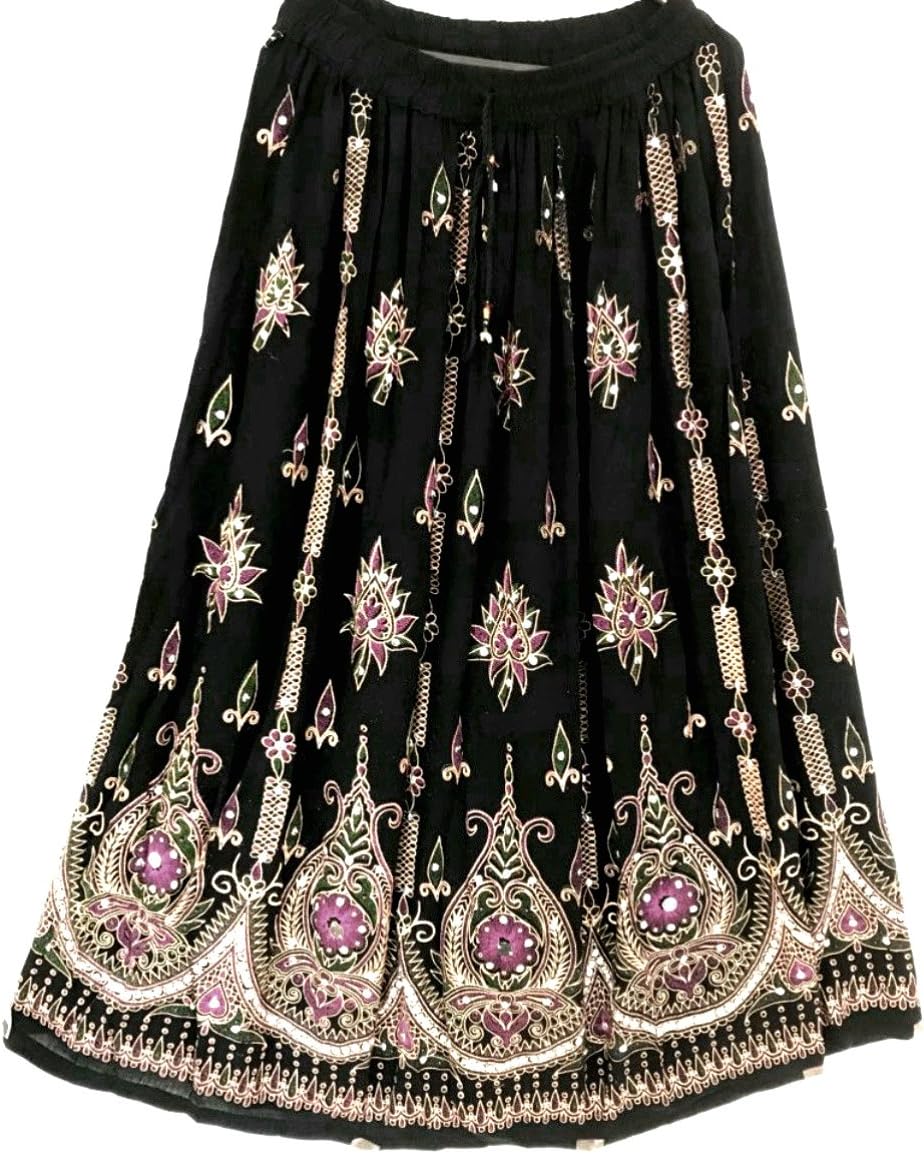 Ladies Indian Boho Hippie Gypsy Long Sequin Skirt | Bellydance Skirts | Dancer World (Lime)