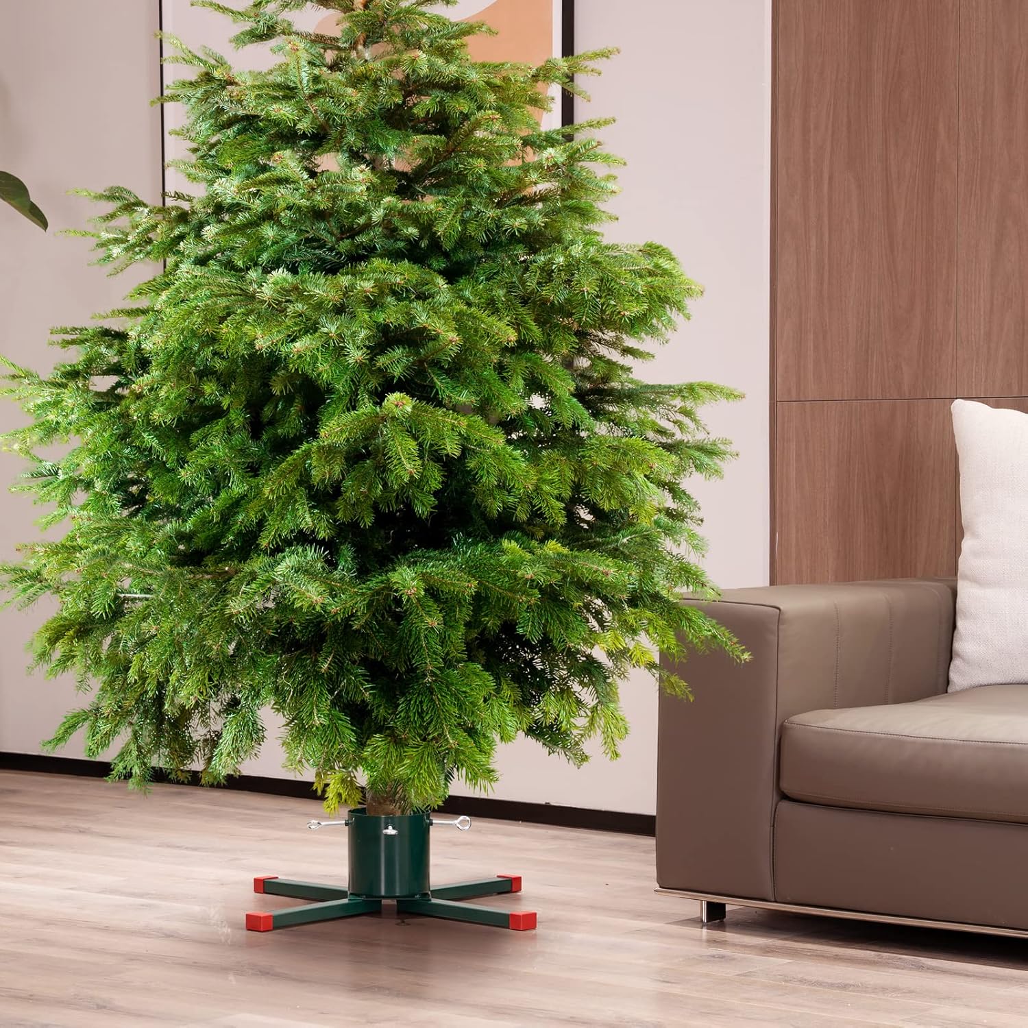 Christmas Tree Stand for Live Tree, Heavy-Duty Metal Christmas Tree Holder with Spike for 2-6ft Tall Fresh Tree, Christmas Tree Base Stand for Real Tree, Seasonal Decor (Green)