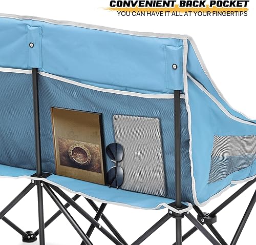 Miniatura 9 de MoNiBloom Silla plegable doble para camping, al aire libre, playa, césped, picnic, senderismo, viajes, portátil, plegable, plegable para 2 personas,