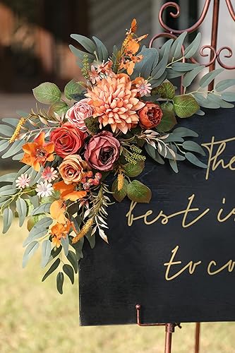 Miniatura 5 de Juego de 2 guirnaldas de flores artificiales para arco de boda, decoración del hogar (naranja)