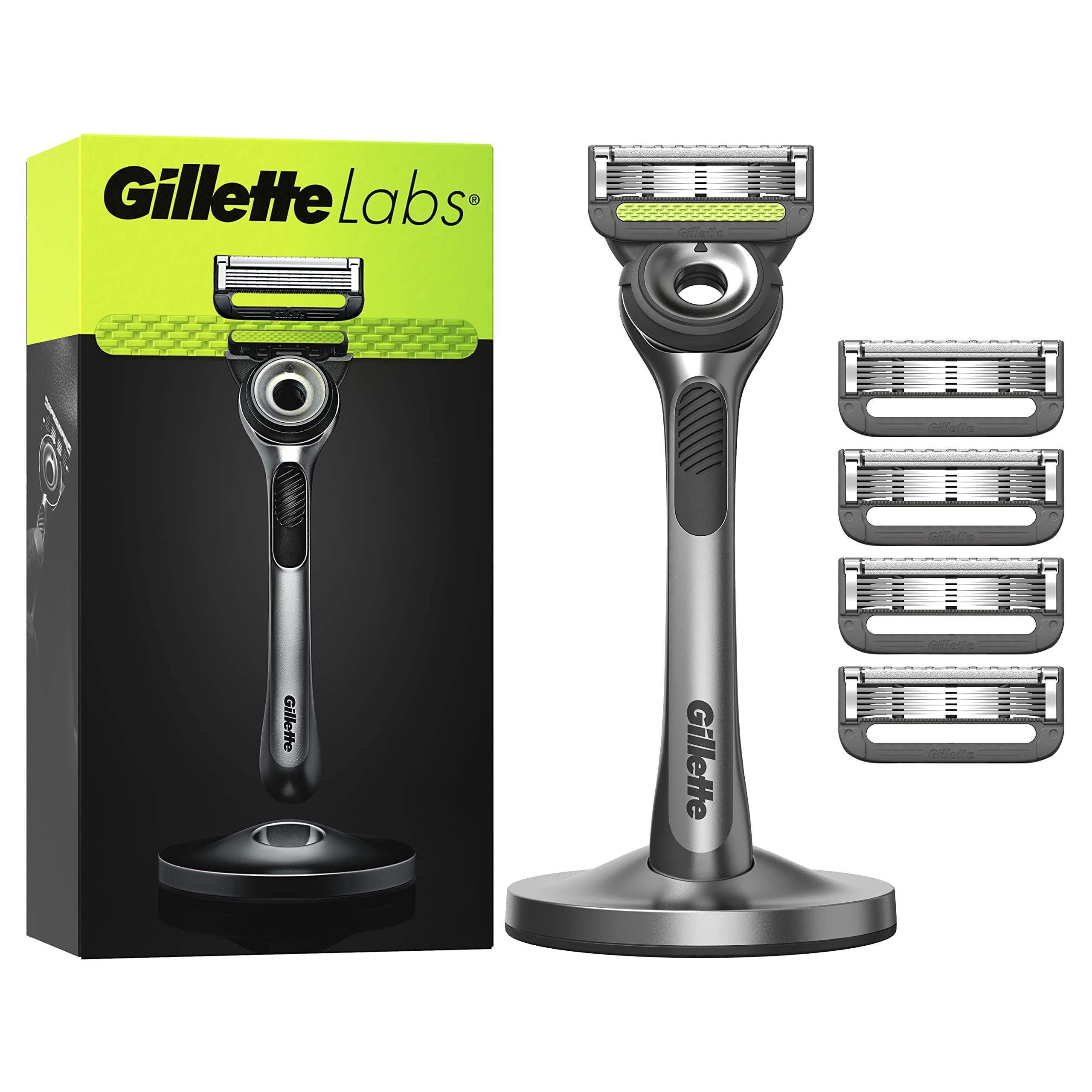 Gillette Labs z elementem czyszczącym, golarka dla mężczyzn, 1 rękojeść – 5 zapasowych ostrzy, z magnetyczną stacją dokującą