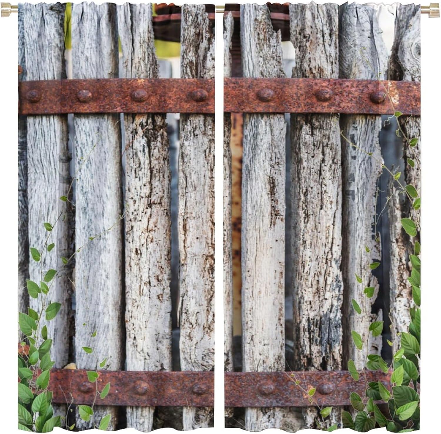 Rustic Wooden Barn Door Curtains Window Wood Plank Brown Barnwood Western Country Lodge Farmhouse Thermal Insulated Room Curtains for Living Room Rod Pocket Window Drapes 63x63in