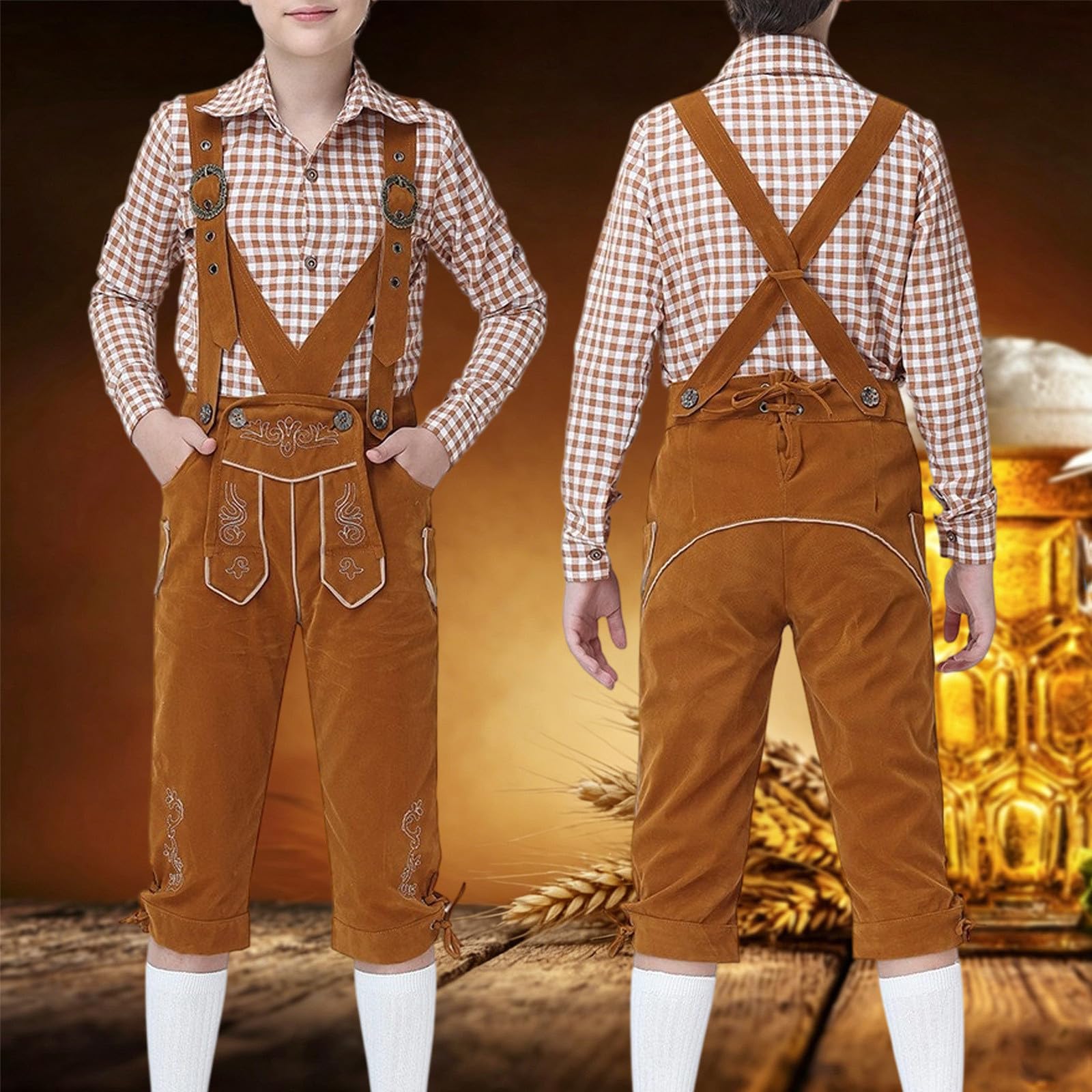 Generisch Lederhose Jungen Oktoberfest Outfit Kinder, Trachten Mit Stickereien Strampler Traditionelle Jumpsuit Cowgirls Leichter Baggy Für Oktoberfest Besondere Anlässe