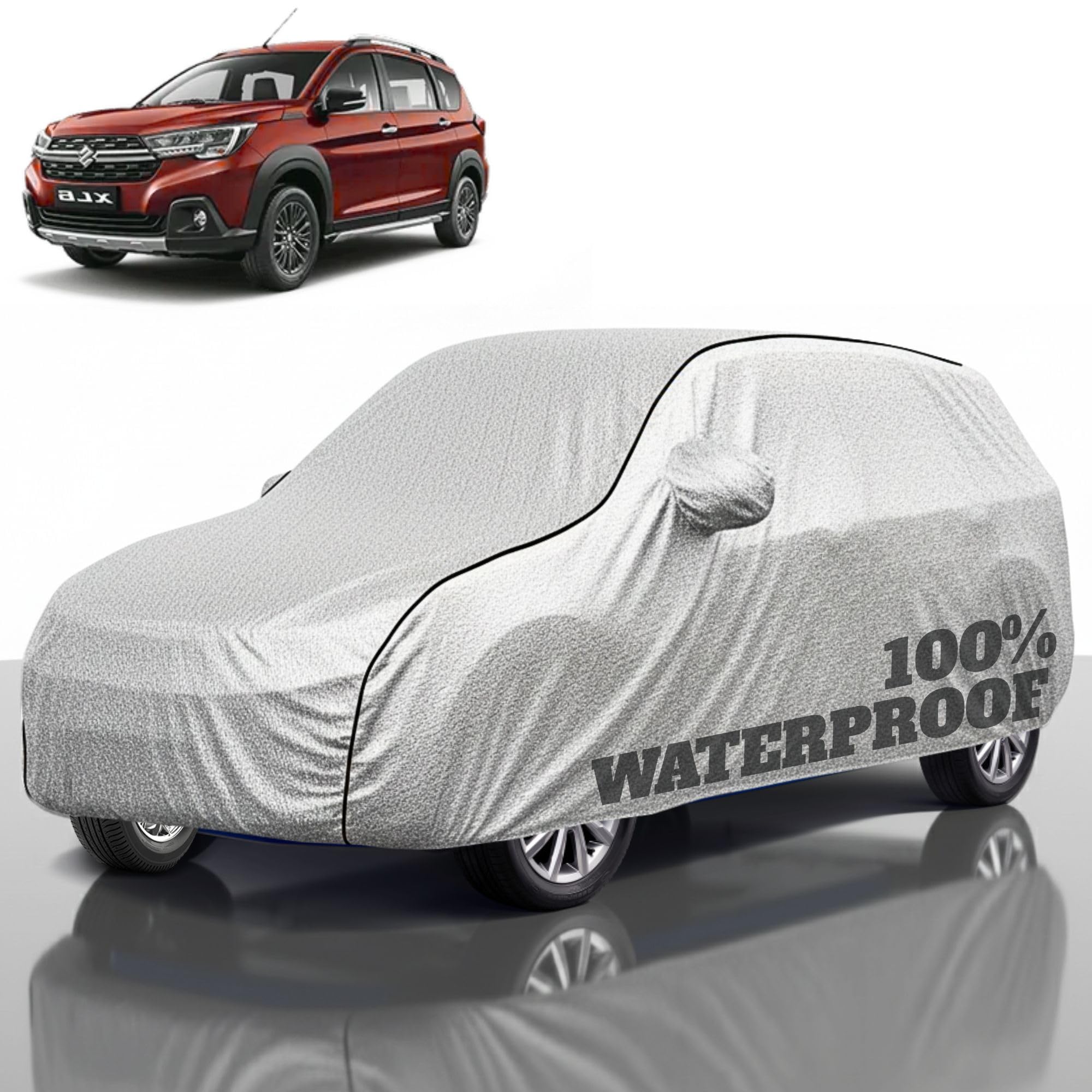 Premium Polyester Car Cover Xl6 All-Weather Protection from Rain, Dust &amp; Sun | UV Resistant Fabric | Full Body Secure Fit for Outdoor &amp; Indoor Parking Silver