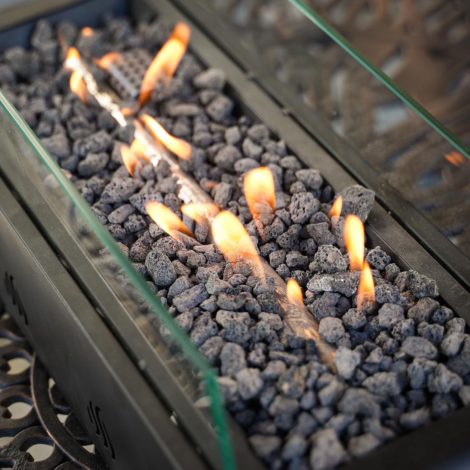 onlyfire 18 Inch Tabletop Gas Fire Pit, Outdoor Propane Fire Pit Side Mounted with Glass Wind Guard and Lava Rock, Rectangular Smokeless Fire Table Indoor Outdoor Fireplace