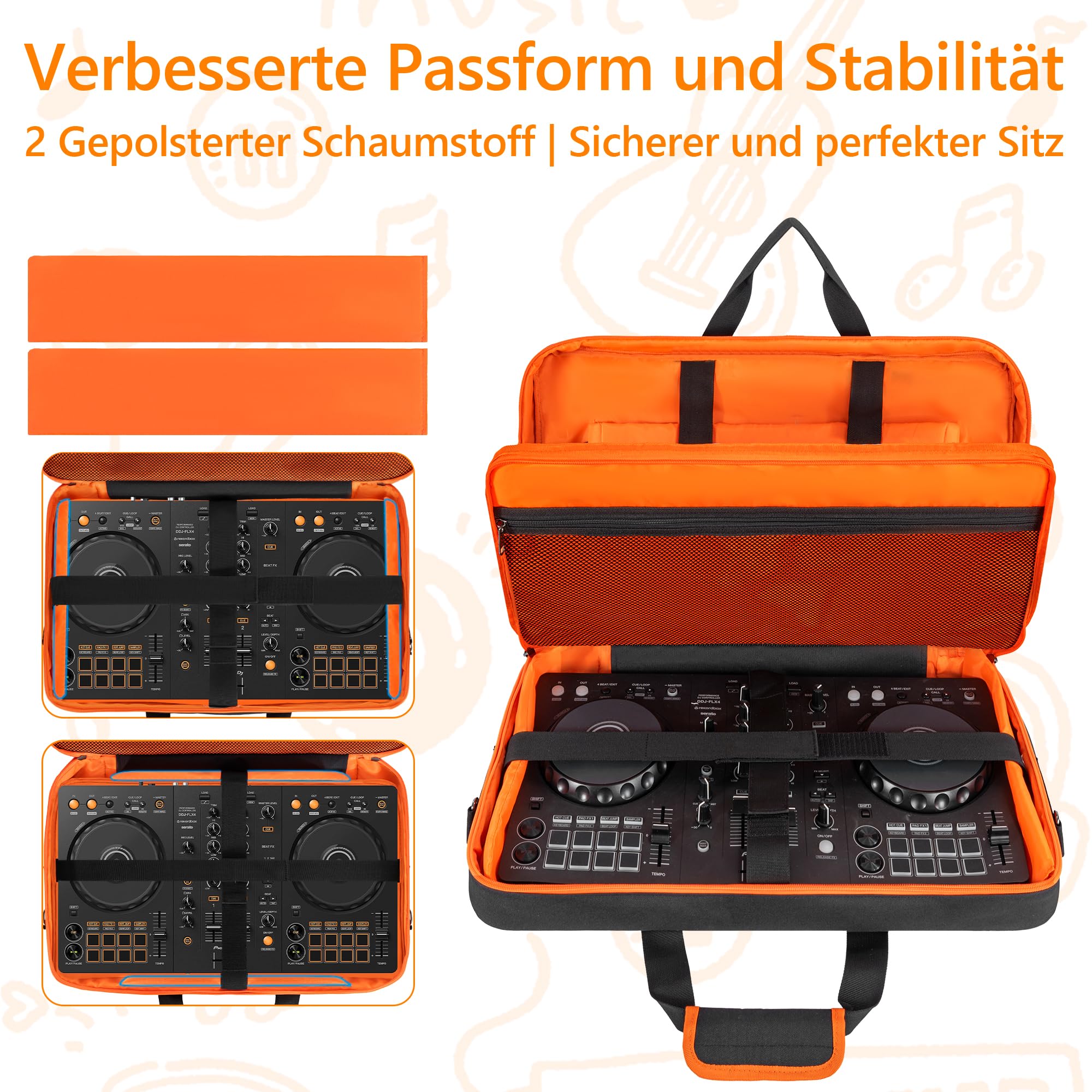 AKOZLIN Custodia per controller DJ DDJ FLX4/DDJ REV1/DDJ 400/SB2/SB3, con imbottitura in cotone perlato, tracolla regolabile, scomparto per laptop da 15,6" e tasche per accessori