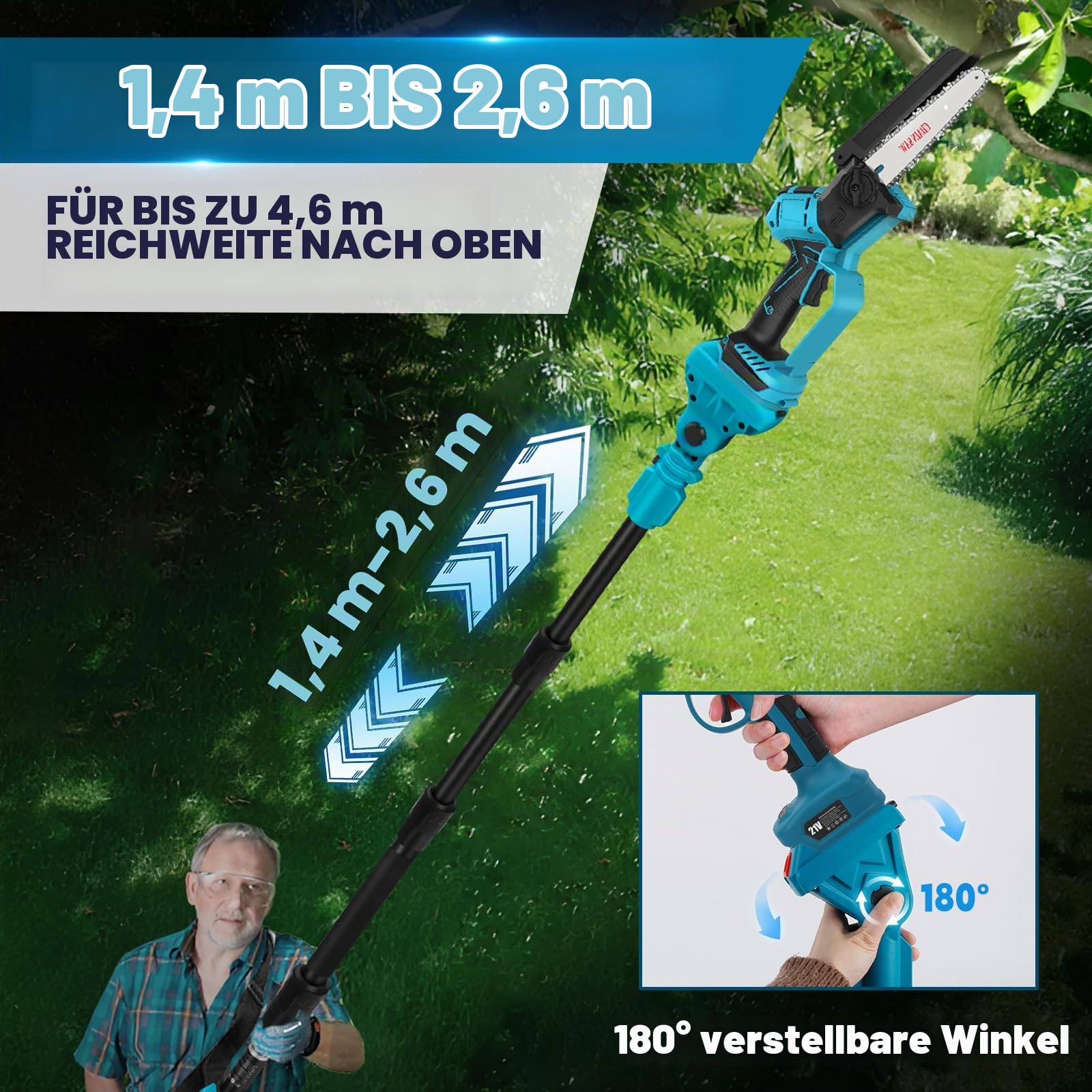 Akku Hochentaster Kettensäge & Astschere Teleskop Kompatibel mit Makita 18V