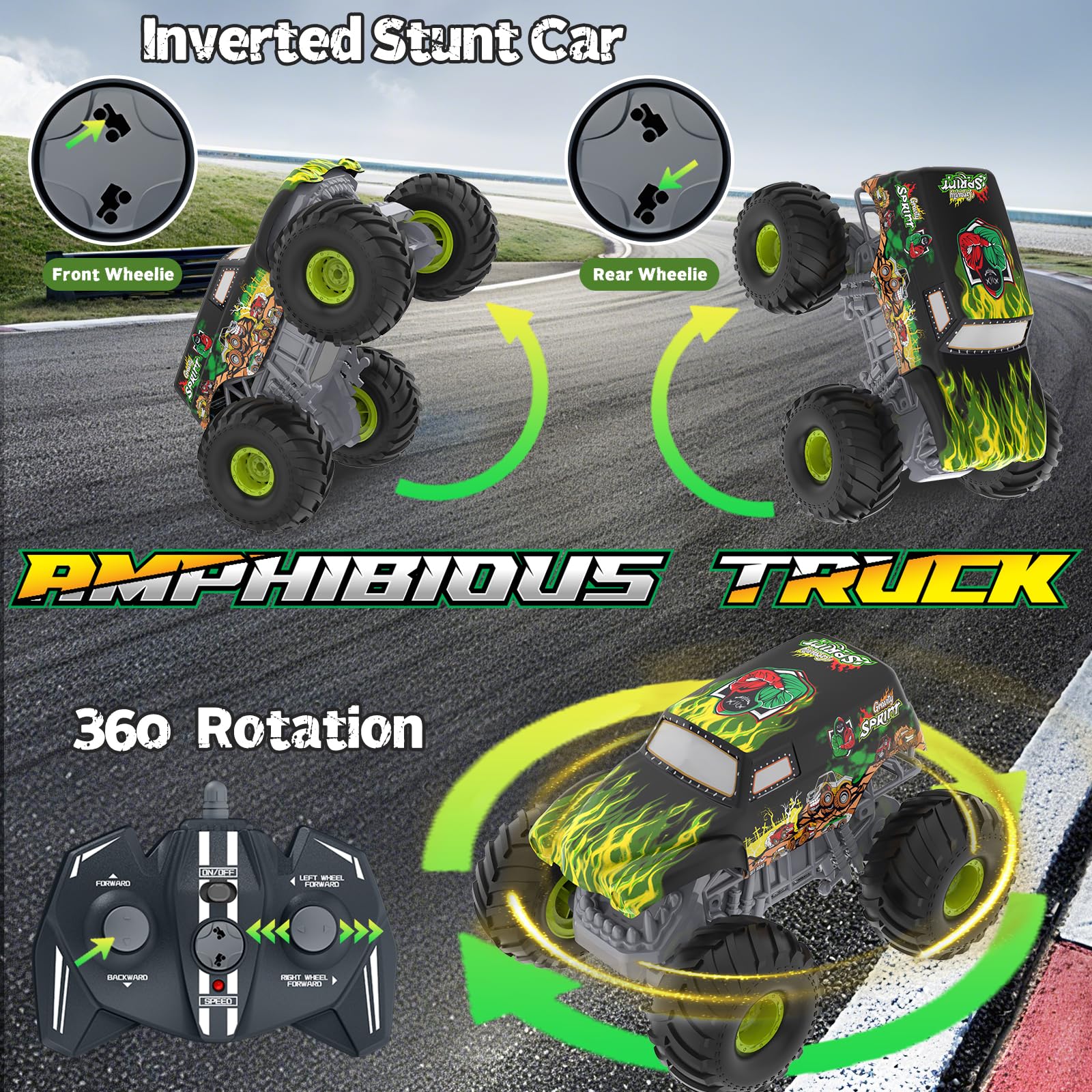 Zdalnie sterowany samochód amfibia RC Car: 4WD 2,4 GHz Offroad pojazd | Ze światłem All Terrain RC Crawler Truck dla 4 5 6 7 8 9 10 lat Dzieci i Dorośli Prezent na Boże Narodzenie Urodziny