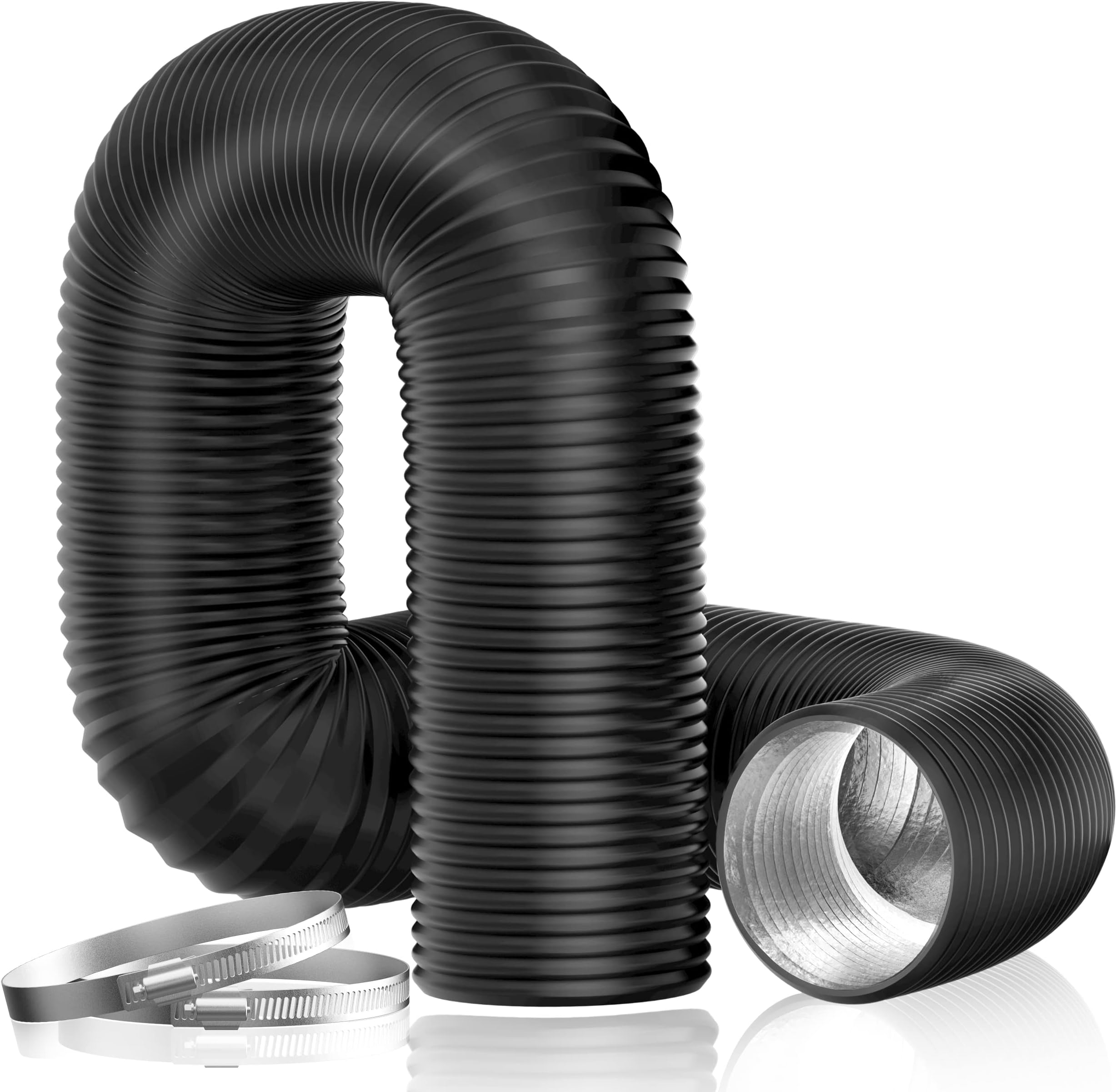 Hon&Guan Dryer Vent Hose, 6'' Insulated Flexible Duct 8FT with 2 Duct Clamps, Heavy-Duty Three Layer Protection for HVAC Ventilation, Duct Fan Systems