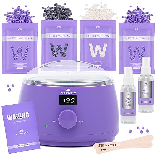 Waxxcity Kit de depilación calentador de cera con cuentas de cera con purpurina de 14 onzas