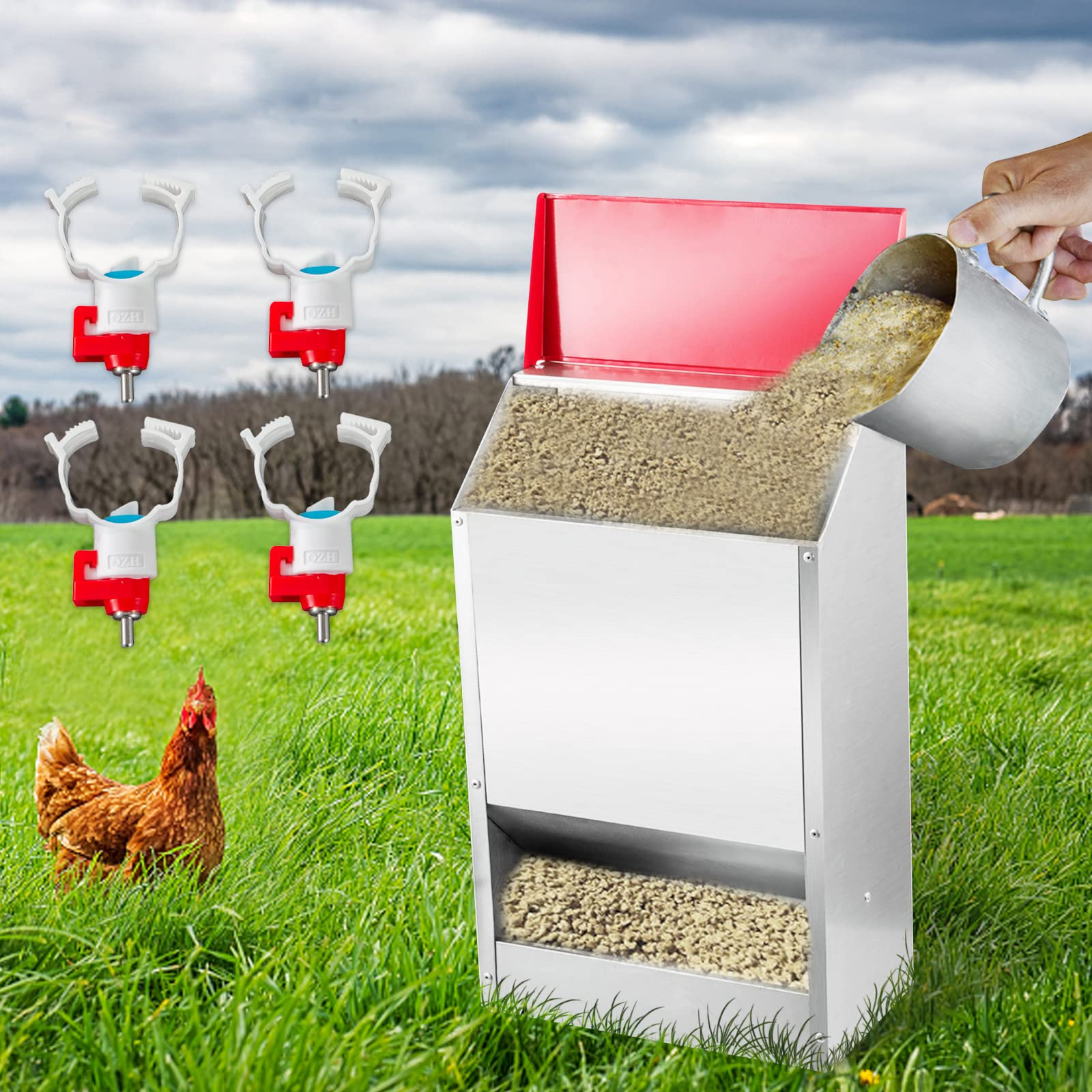 Buy VEVOR Galvanized Poultry Feeder Holds 50lbs of Feed Chicken Feeders