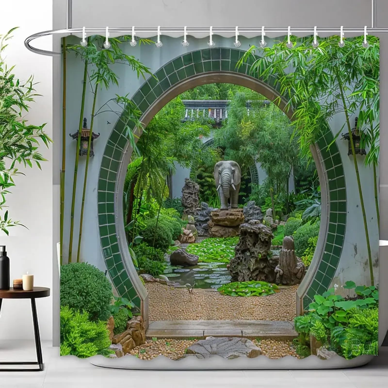 Rideau de douche arche chinoise pour créer une ambiance spa nature à la maison
