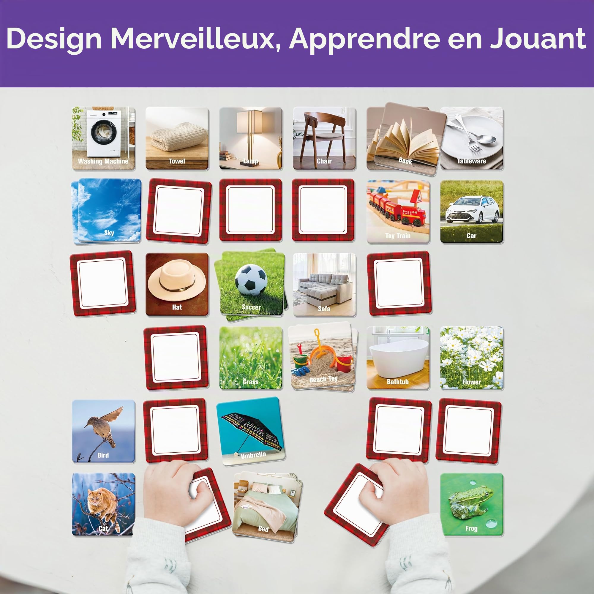 Hebayy Jeu de Mémoire de 72 Pièces avec des Articles du Quotidien, 36 Motifs de Cartes Mémoire d'Objets du Quotidien, Jeu de Correspondance d'Images Stimulant, Jouets Éducatifs d'apprentissage