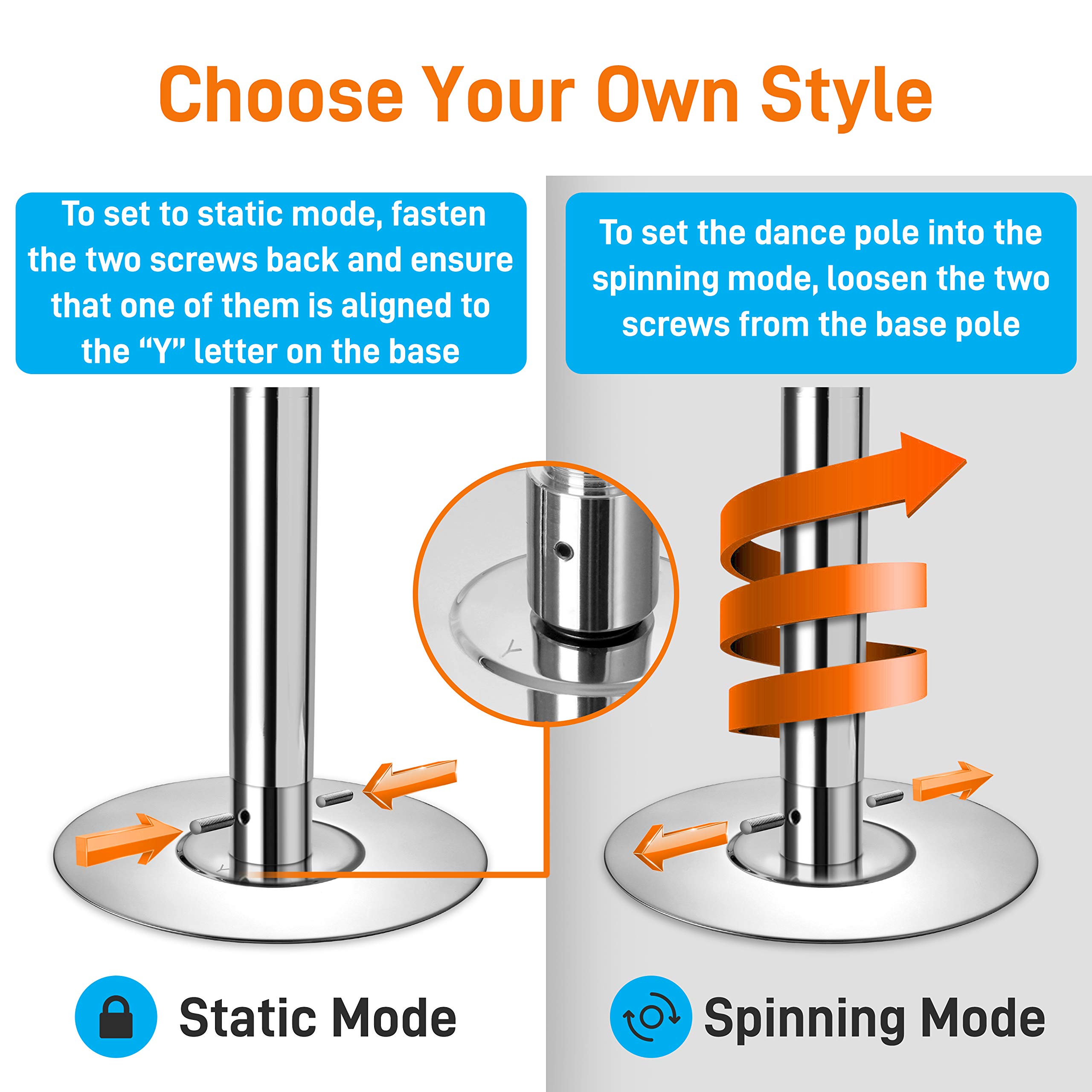 SereneLife Professional Spinning Dance Pole, 45mm Portable Exercise Pole for Fitness – Durable Steel Build, Anti-Rust Finish, Suitable for Home, Club, Gym, Party, Pub