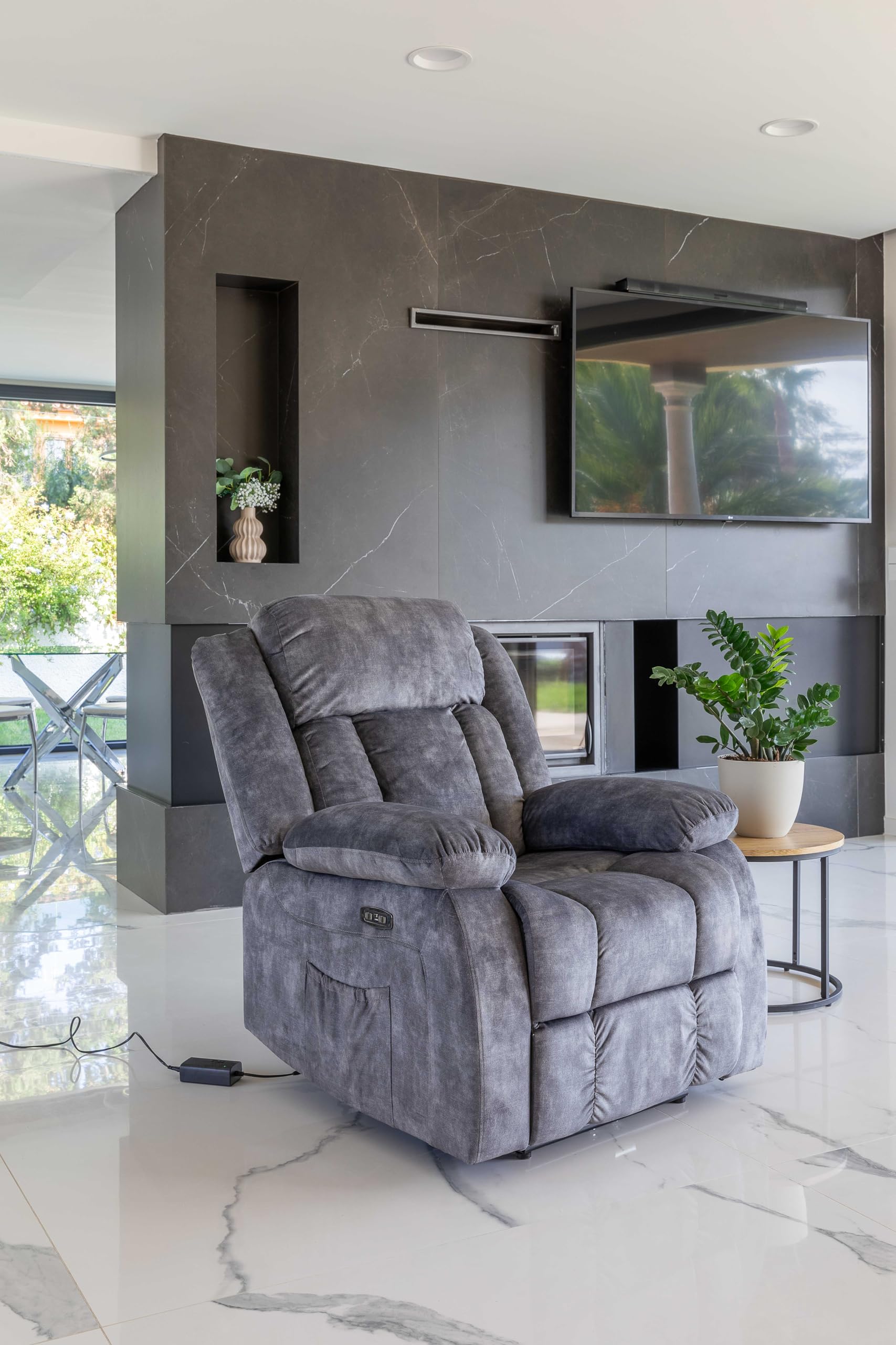 DUPI Sillón Relax Eléctrico INNOVA | Reclinable con Reposacabezas y Control Lateral | Carga USB | Tela Transpirable | Fácil Montaje | Gris Magia