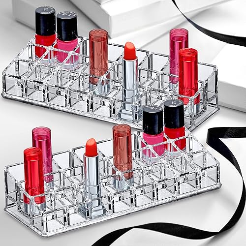 Miniatura 2 de Amazing Abby - Glamour - Paquete de 2 organizadores de lápiz labial acrílico de 24 ranuras, soporte para lápiz labial, soporte para brillo de