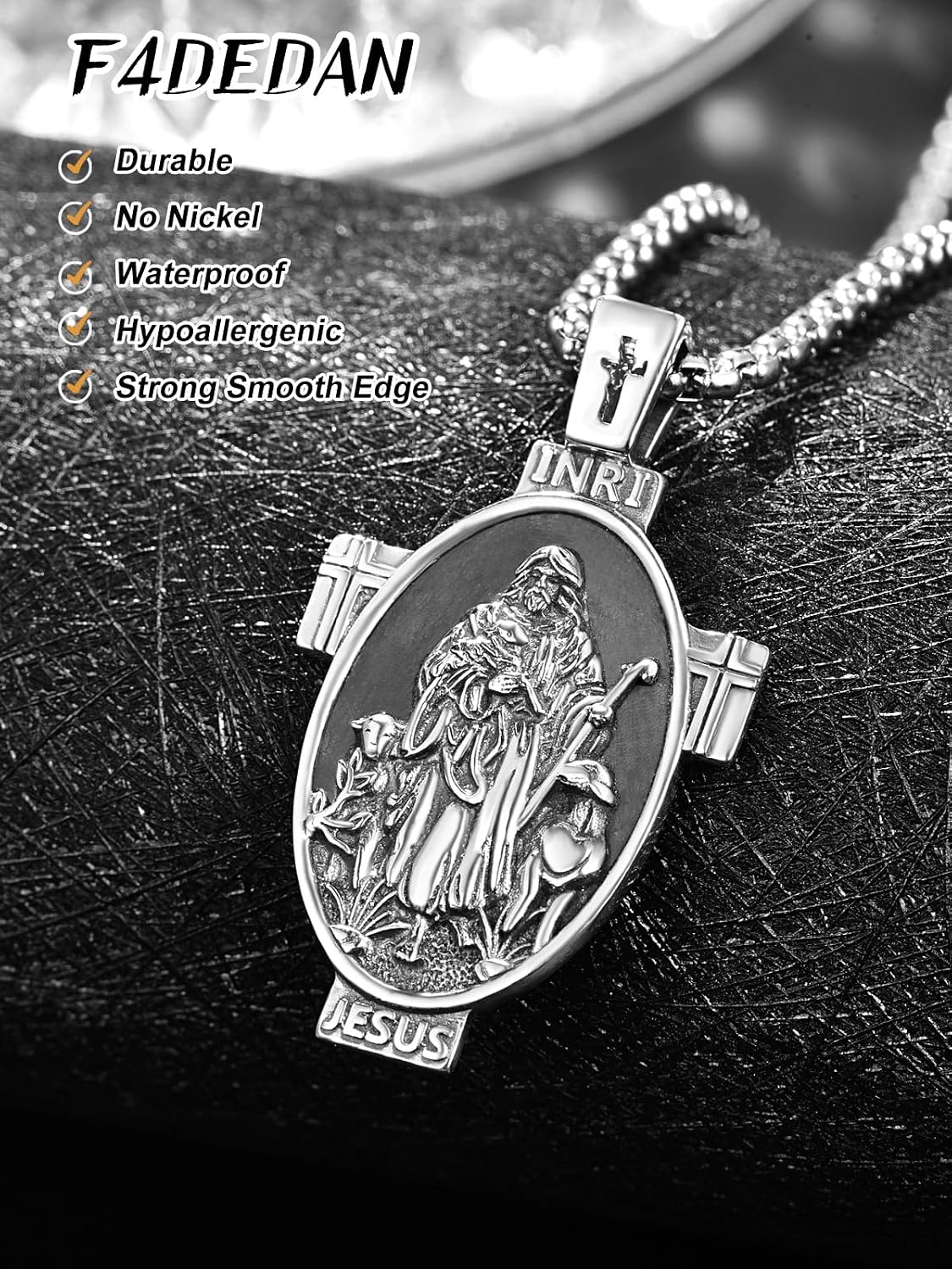 925 Sterling Silver Jesus Necklace Cross Pendant for Men Religious Jewelry Gift