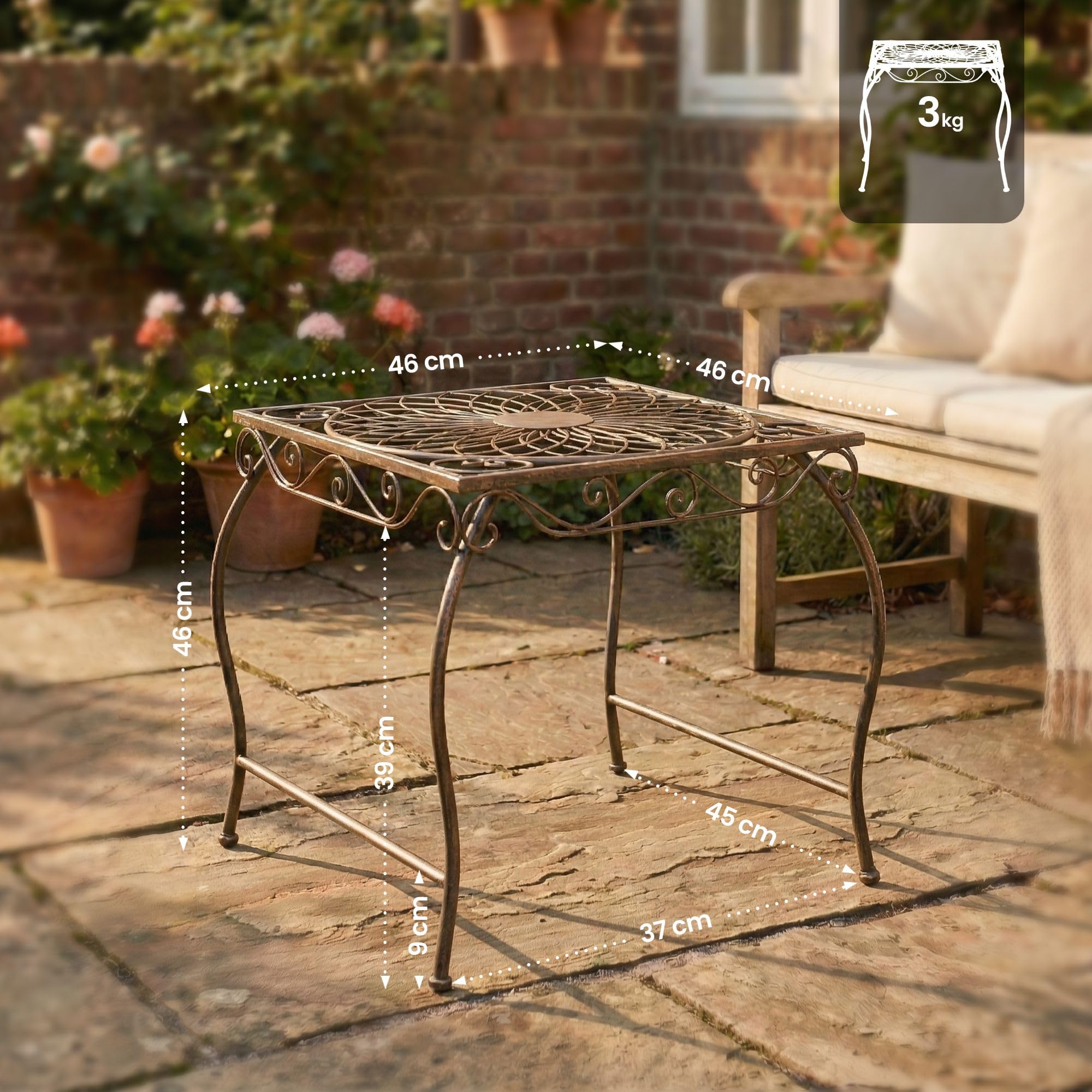 CLP Tavolino da Giardino in Ferro Zarina, Stile Liberty Romantico, Idrorepellente, Bronzo