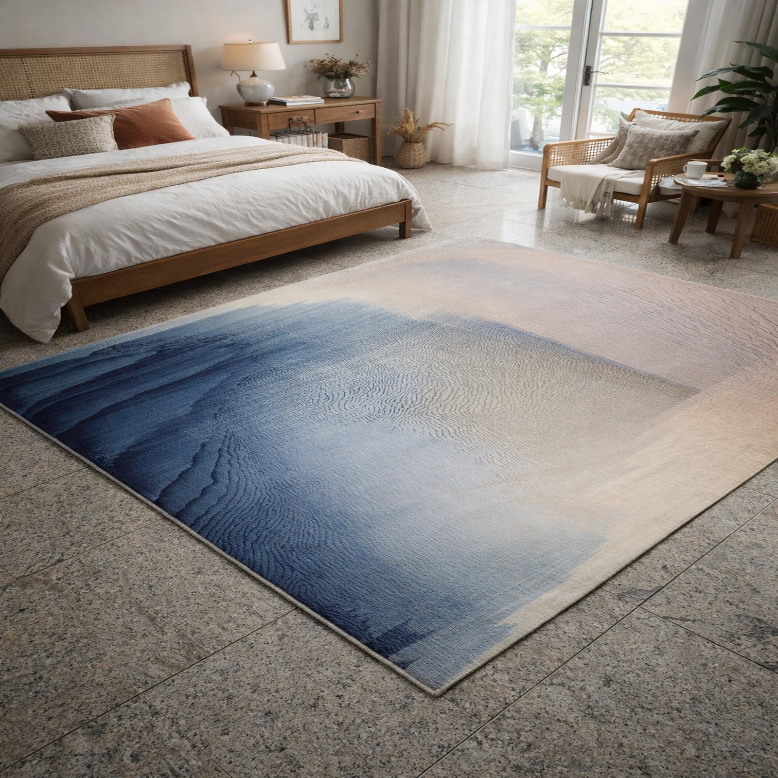 Tapis de sol abstrait bleu beige rose 110 x 200 cm résoud les sols froids vides