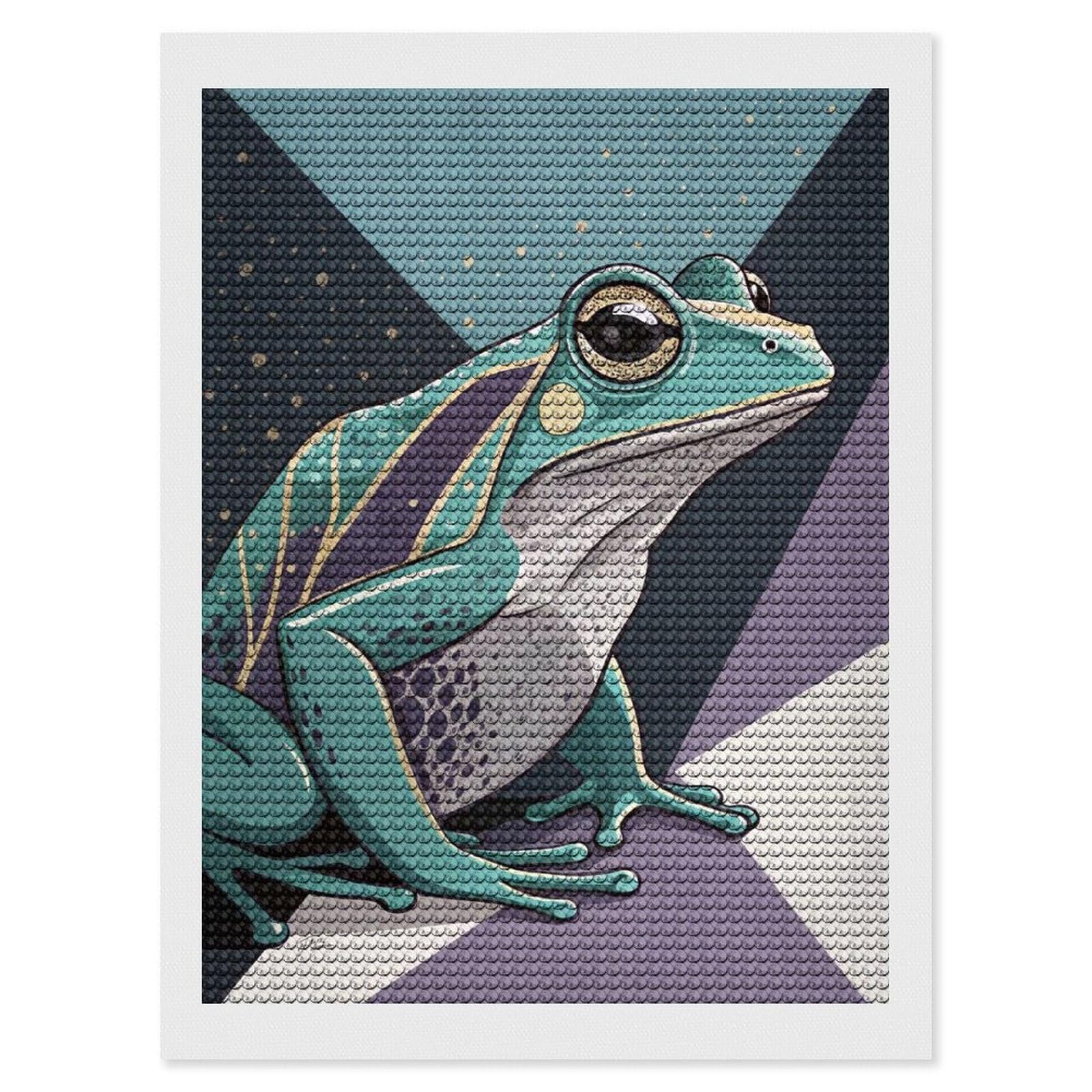 Junmoney Stylized Teal Frog Illustration DIY Diamond Art Canvas Kit 12"x16", Simple to Start, Fun Craft Experience, Modern Decor, Gift Idea, Adhesive Canvas