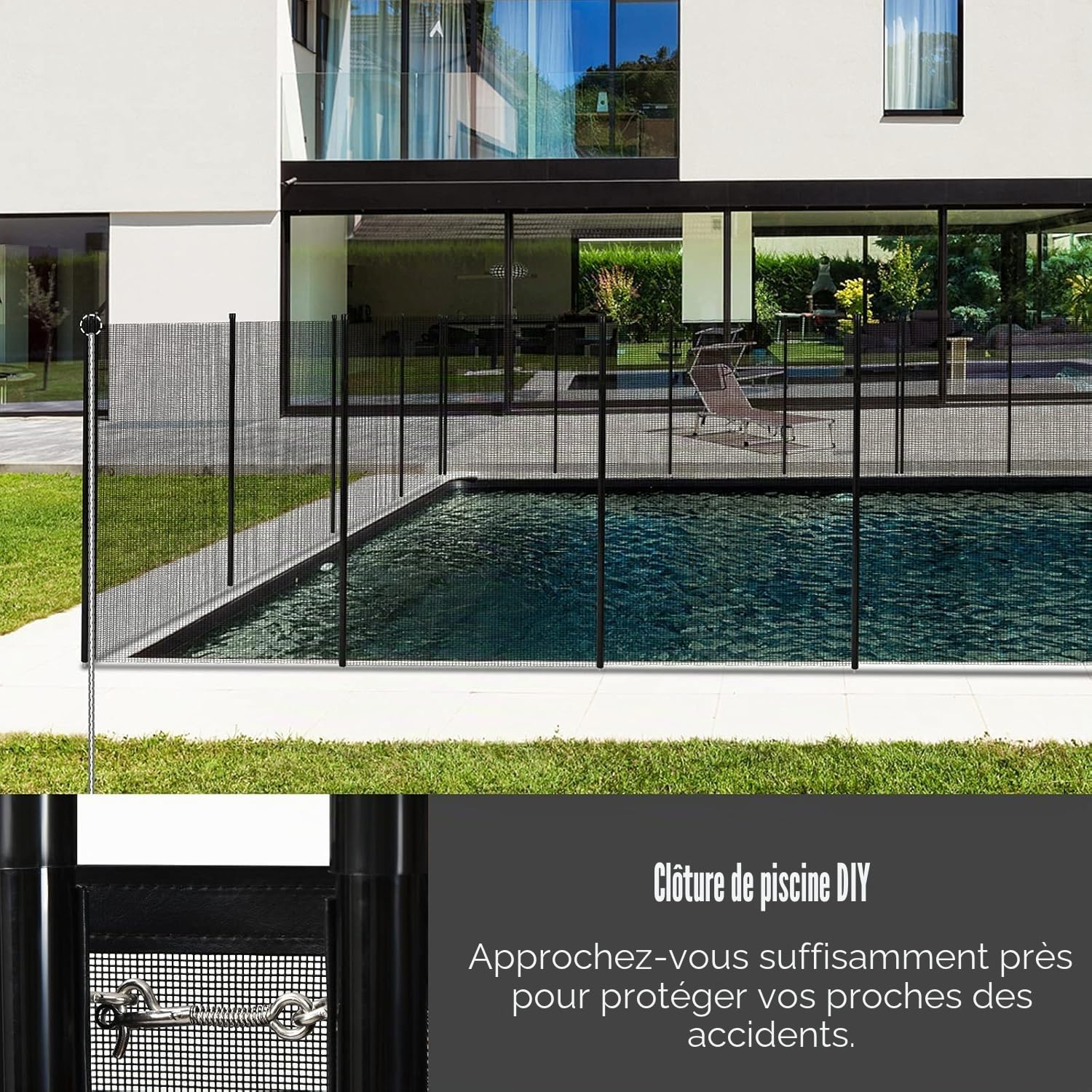 FANTASK 360 x 125 cm - Clôture de Protection pour Enfants - Clôture de Protection pour Piscine - Kit Complet pour Piscine enterrée