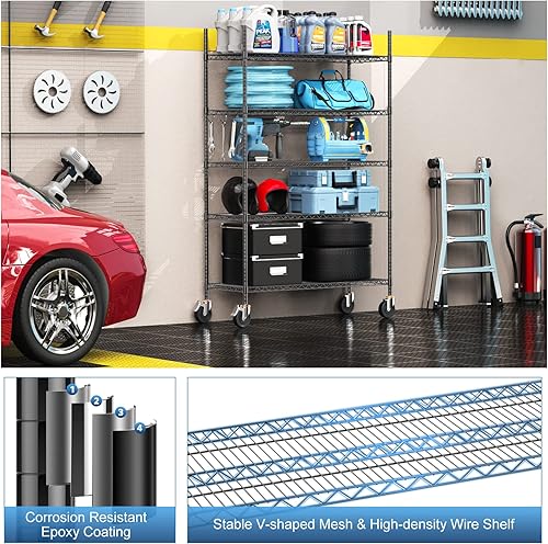 Miniatura 5 de Luxspire Estantería de alambre, estantes de almacenamiento ajustables de grado comercial de alta resistencia de 3000 libras, estante de metal