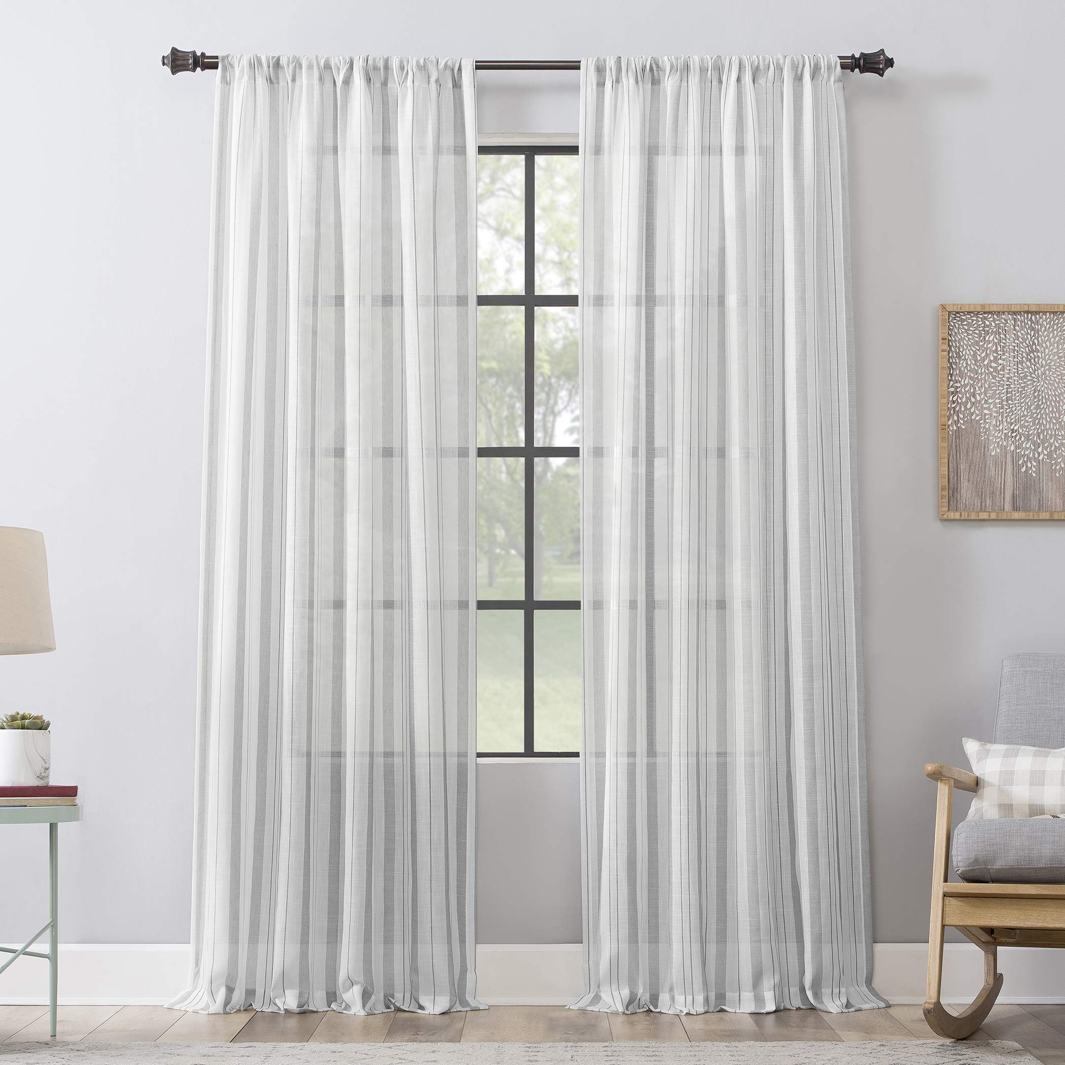 Clean Window Vintage Stripe Anti-Dust Allergy/Pet Friendly Sheer Curtain Panel, 50" x 84", Gray