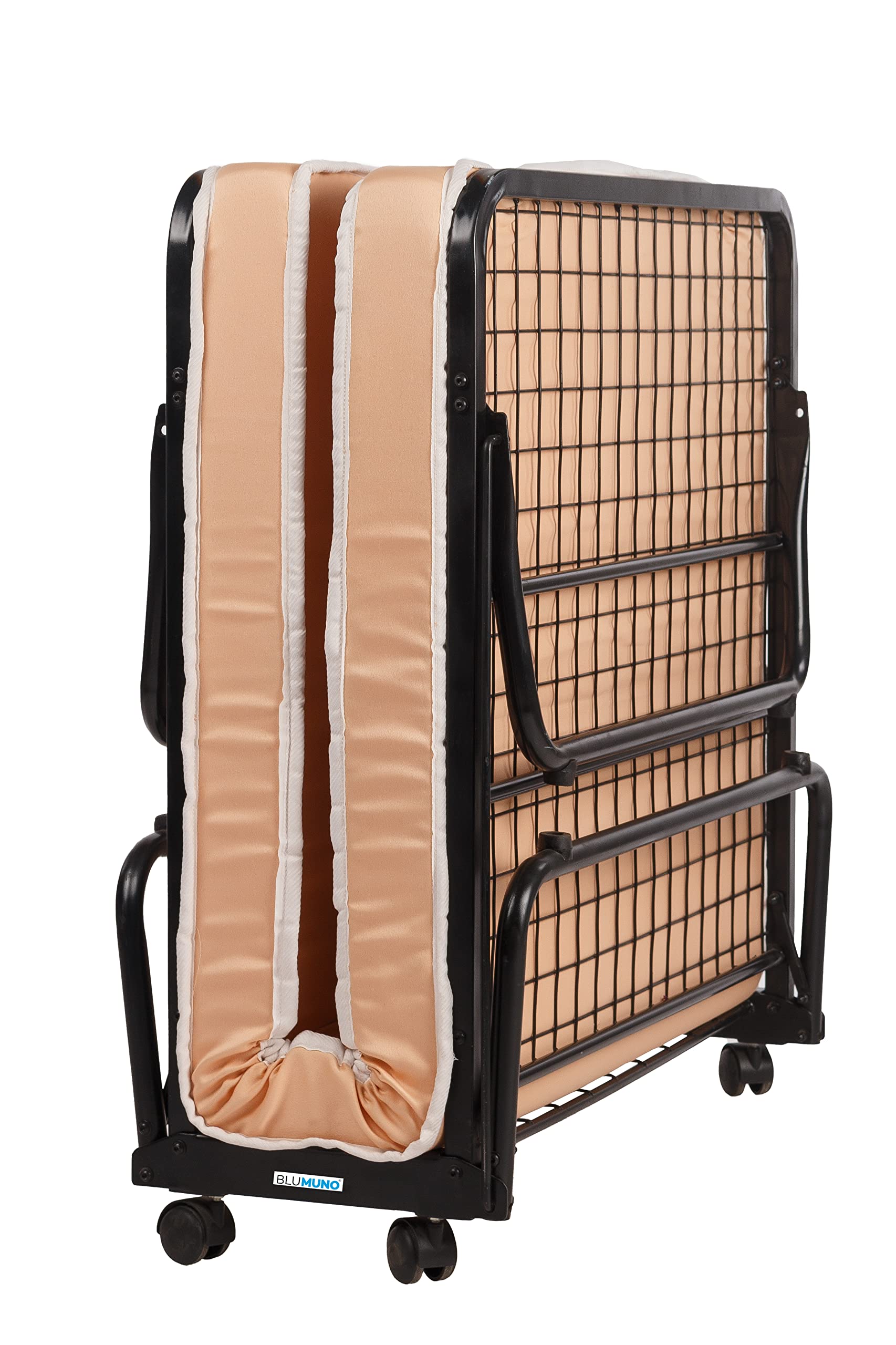 Prima Rollaway Folding Bed With Wheels - Includes 3.5" Premium Foldable Mattress - Single Comfortable Metal Extra Guest Bed (Black Premium Powder Coating)