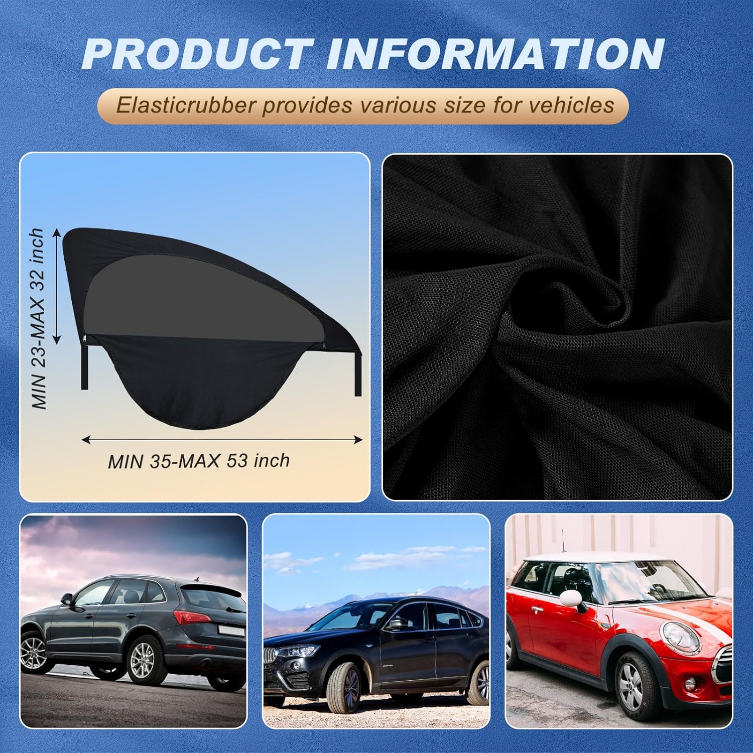 Tallew 4 Pcs Car Window Screen Mesh Breathable Car Side Windows Shades Cover Front Rear Sun Universal Side Automotive Cover for Protection Camping Privacy Blackout(23-32 in, 35-53 in)