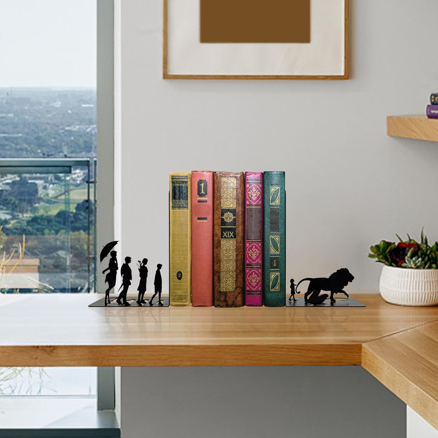 Fantasy Bookends Metal, Enchanted Wardrobe Bookends for Shelves, Lion Magical Forest Decorative Book Ends for Fans, Unique Book Ends for Bookshelf Decor, Fantasy Room Decor Gift for Book Lovers